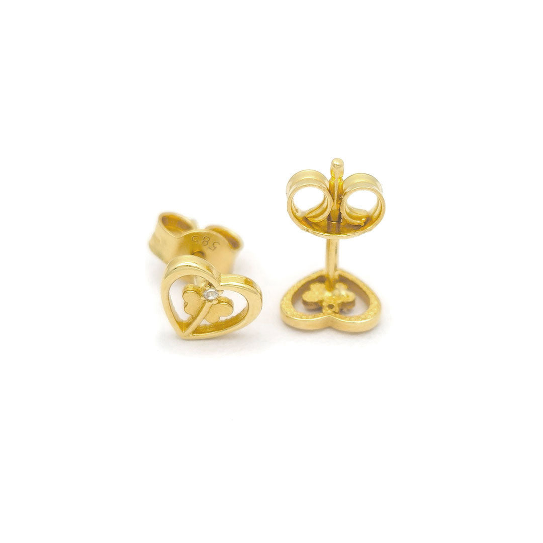 14k CZ Heart & Butterfly Stud Earrings Back