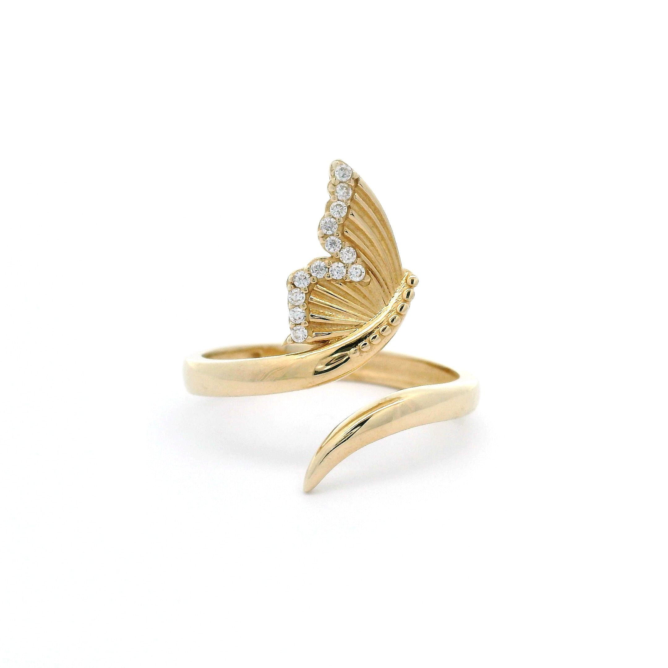 14k CZ Butterfly Open Ring