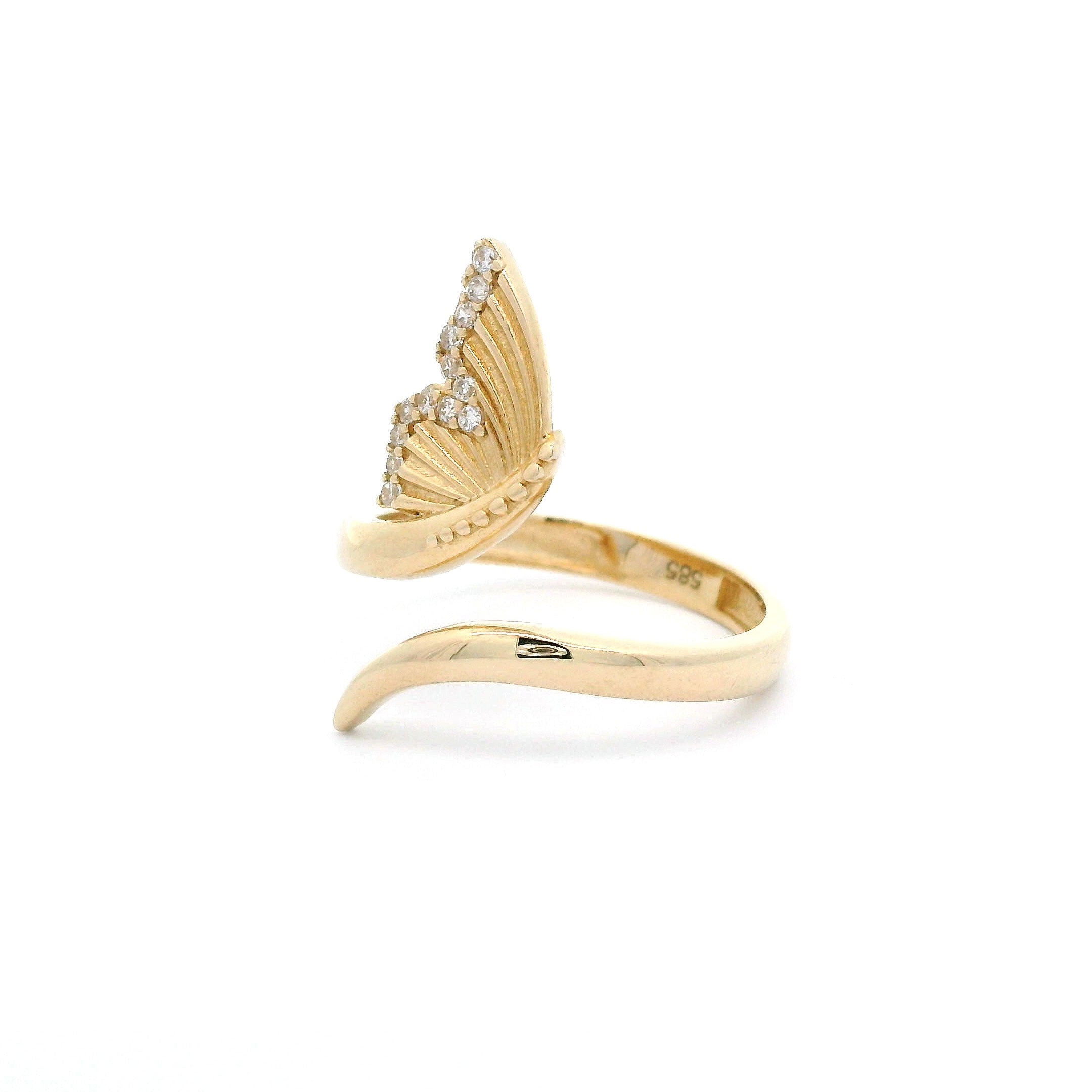 14k CZ Butterfly Open Ring side