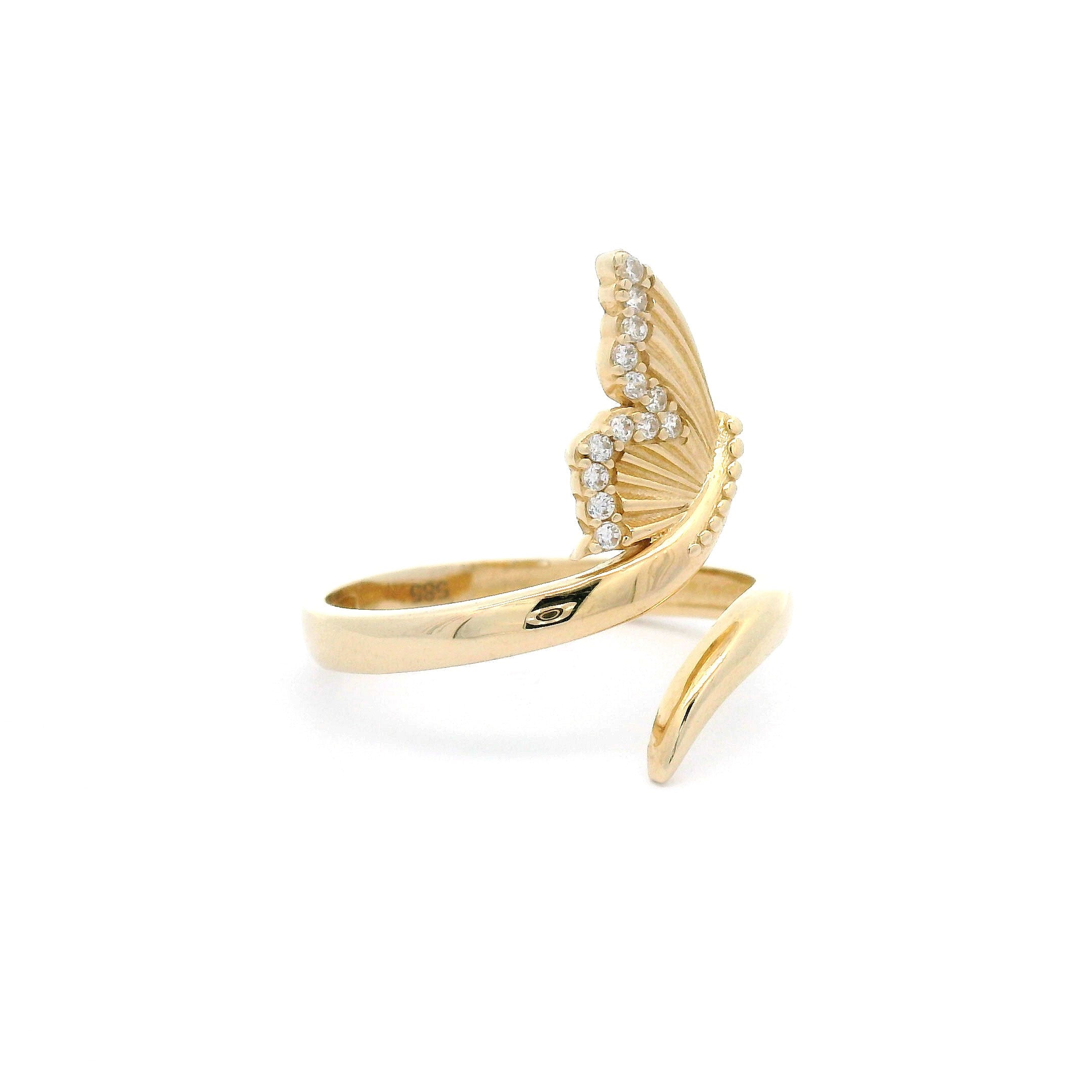 14k CZ Butterfly Open Ring right side