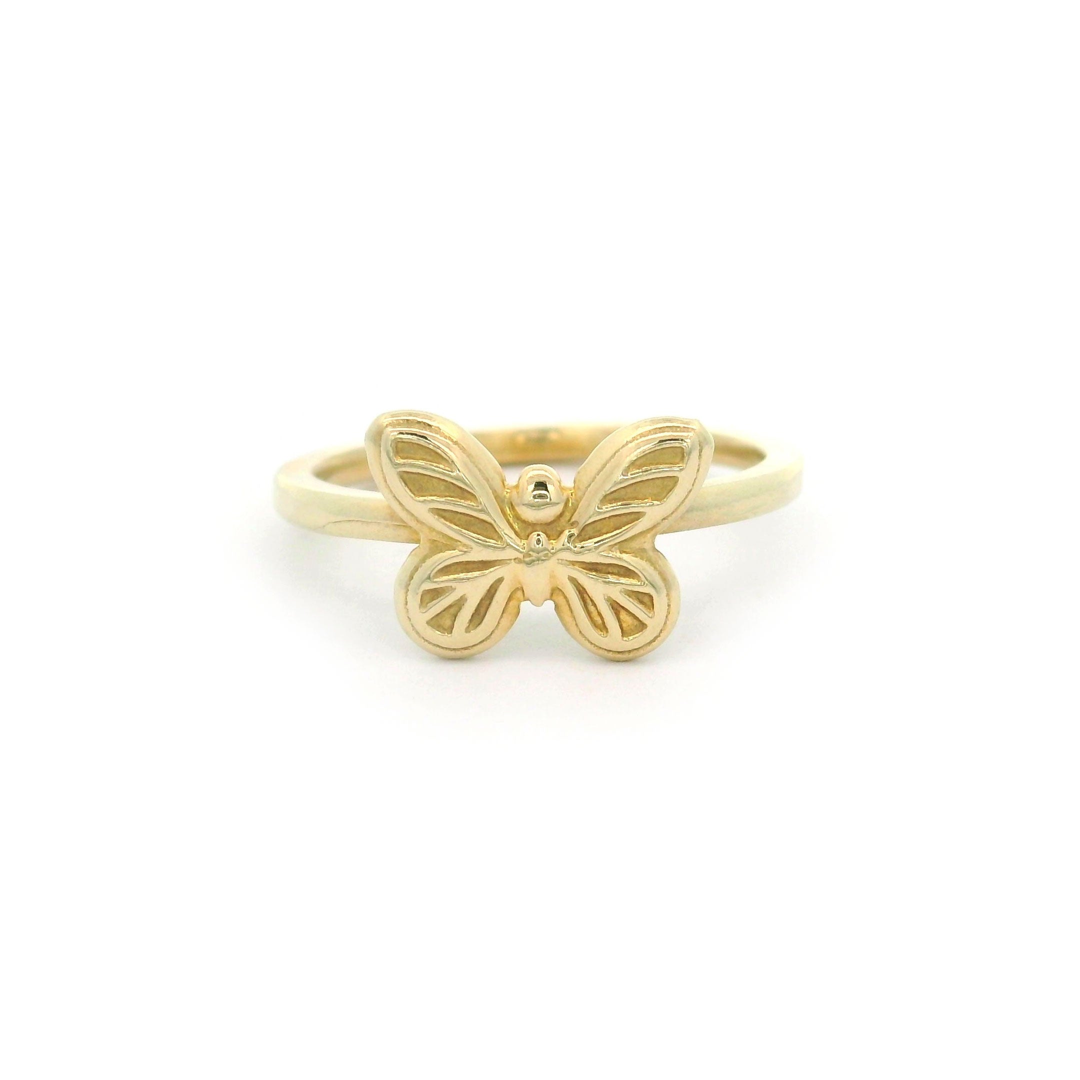 10k yellow gold butterfly ring on a white background