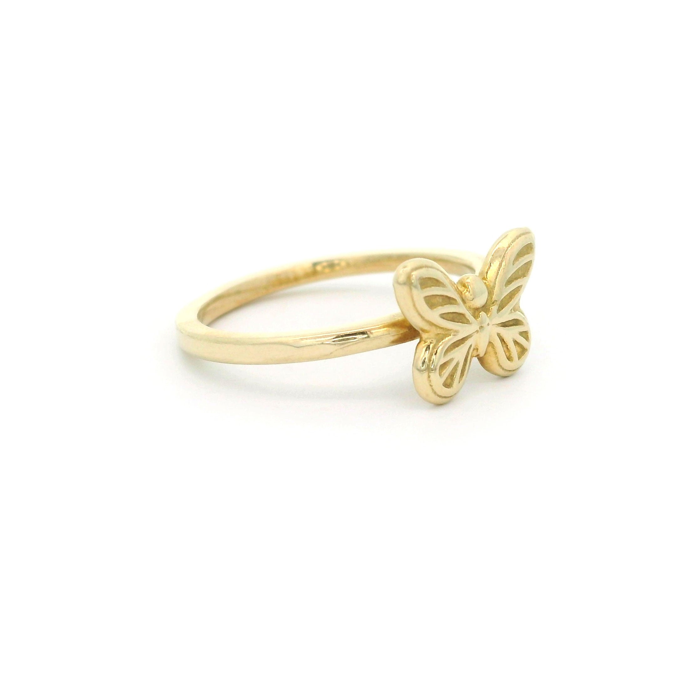 10k yellow gold butterfly ring on a white background left side
