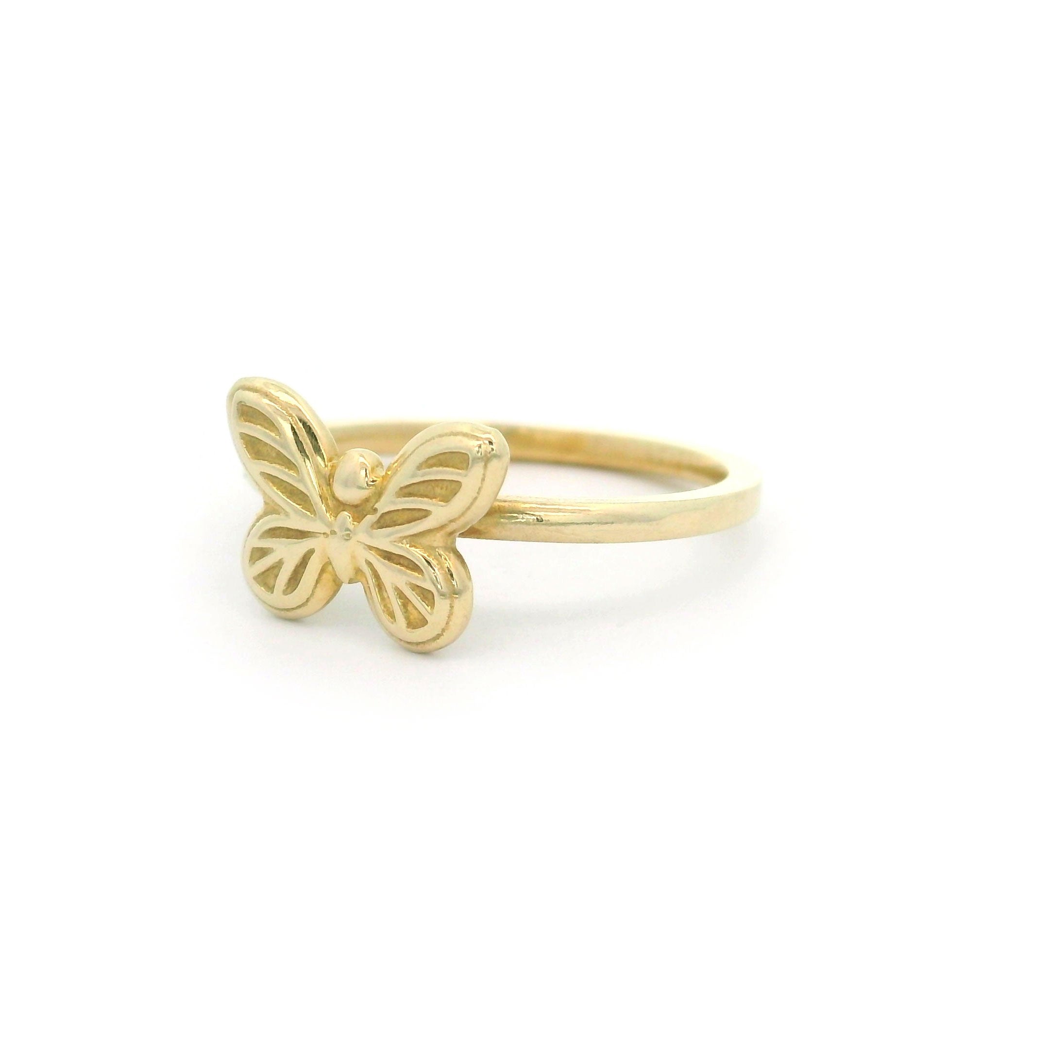 10k yellow gold butterfly ring on a white background right side
