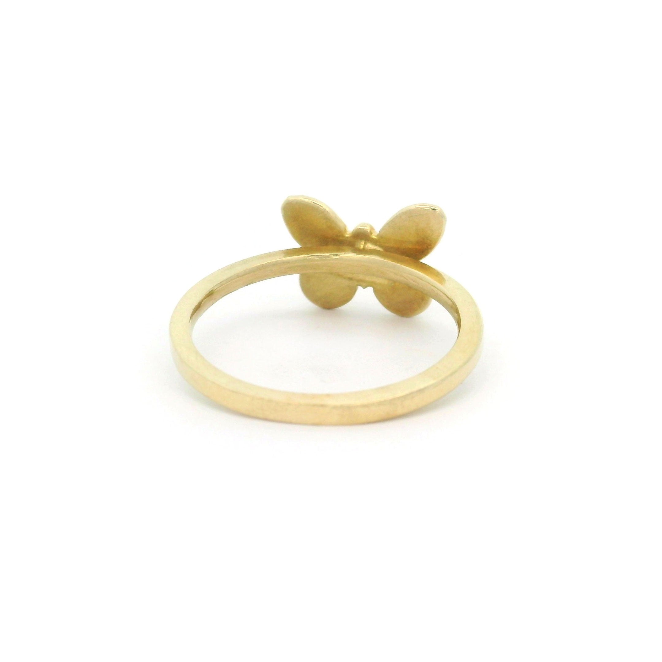 10k yellow gold butterfly ring on a white background back view