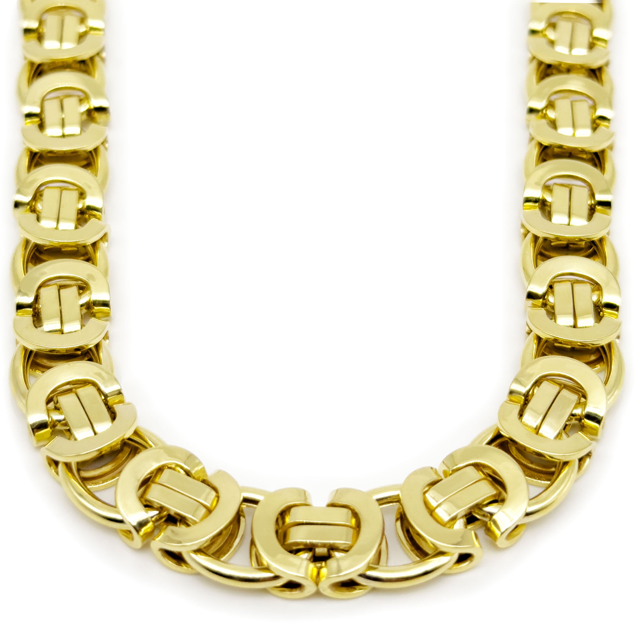 10k Yellow Gold Fancy Byzantine Flat Chain 11mm - Hollow on a white background