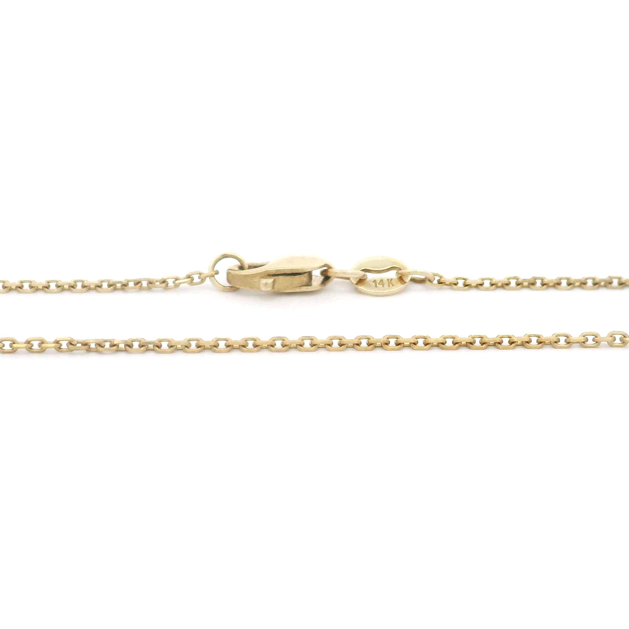 14k Yellow Gold Cable Fine Chain on white background lobster lock