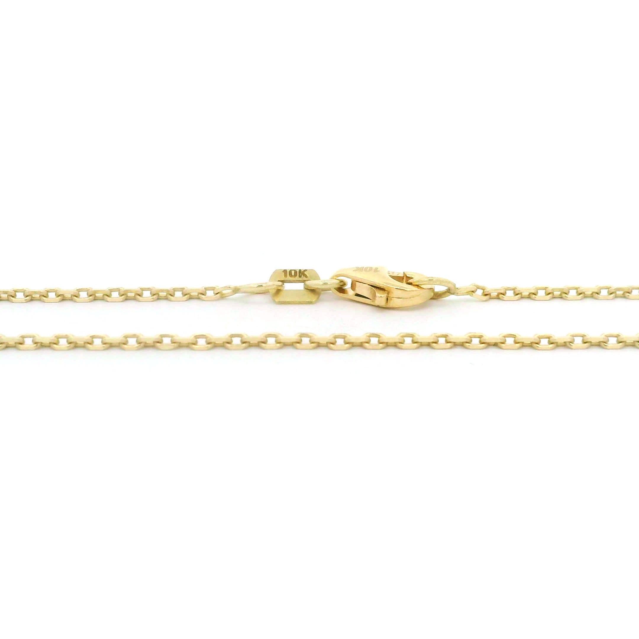10k yellow gold Cable Fine Chain 1.25mm width on white background lobster lock