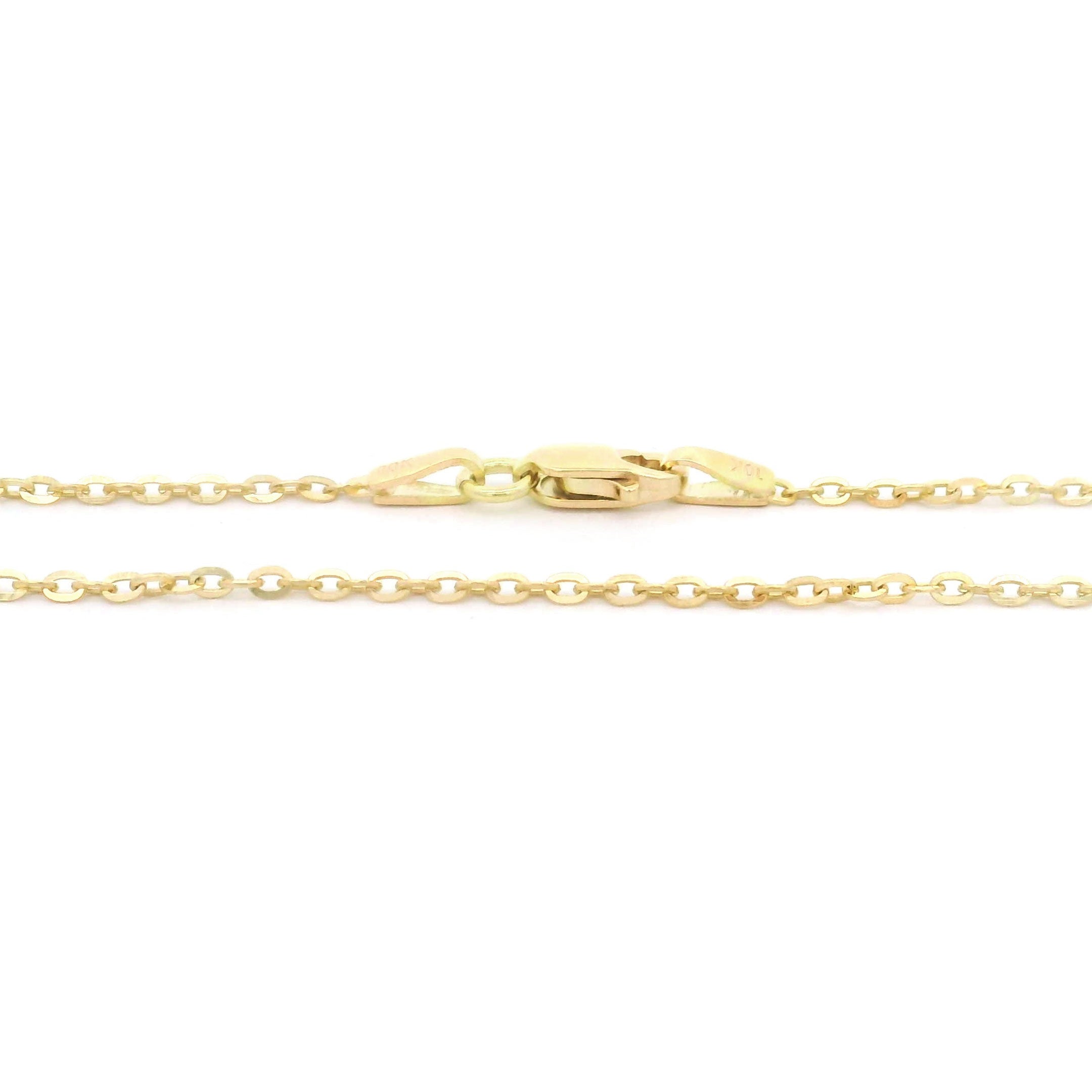 10k yellow gold Flat Cable Fine Chain 1.5mm on white background lobster lock