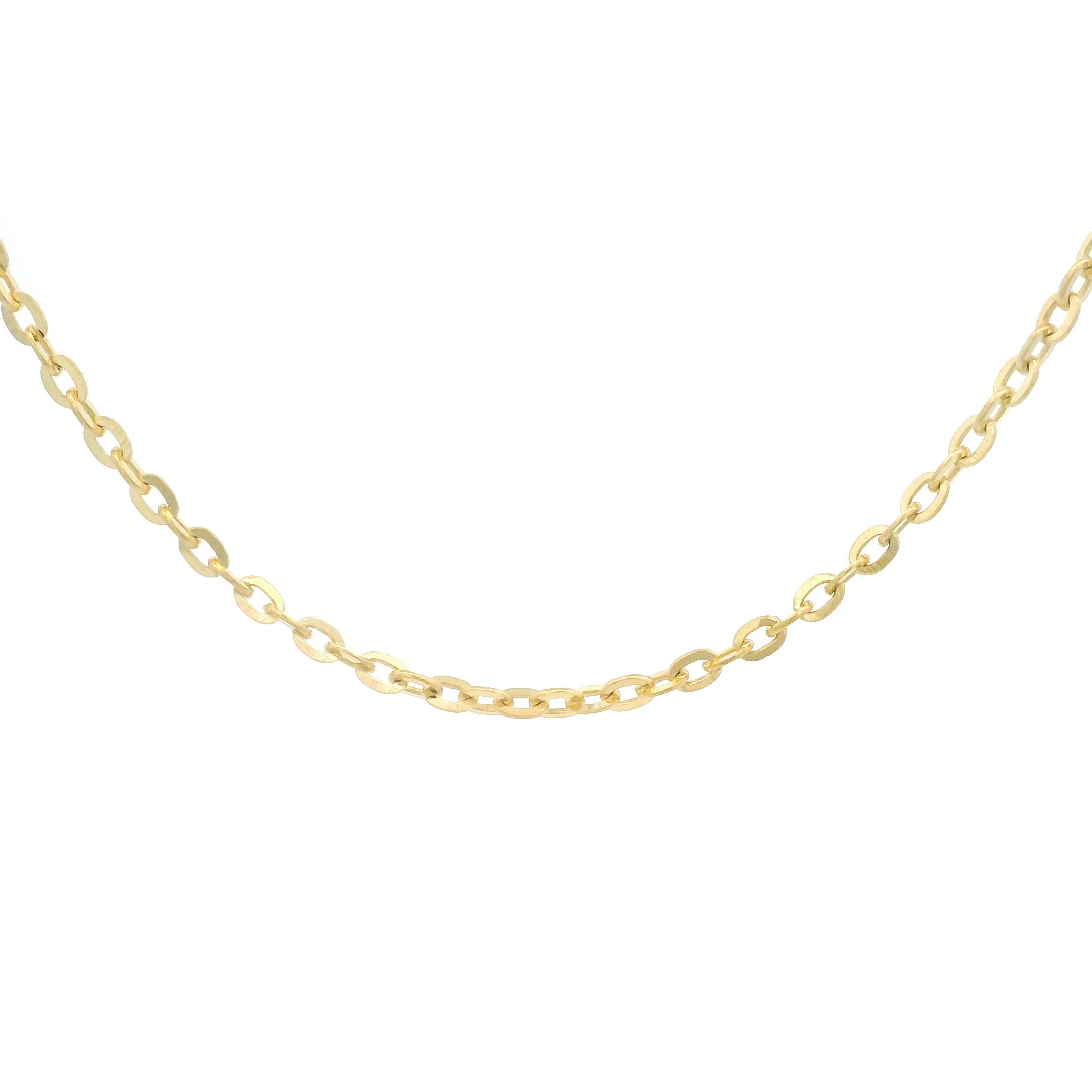10k yellow gold Flat Cable Fine Chain 1.5mm on white background