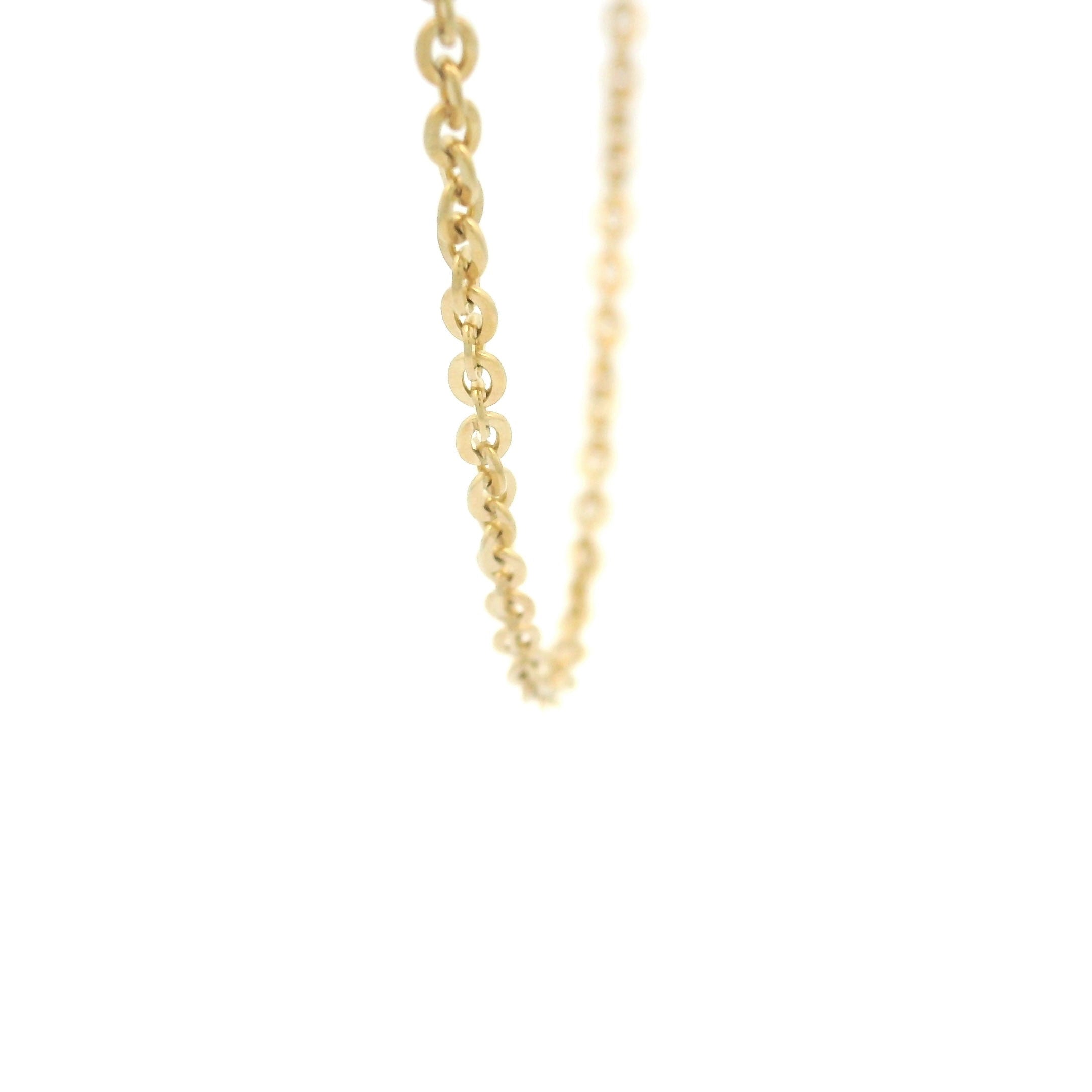 10k gold flat cable link chain necklace on a white background close up
