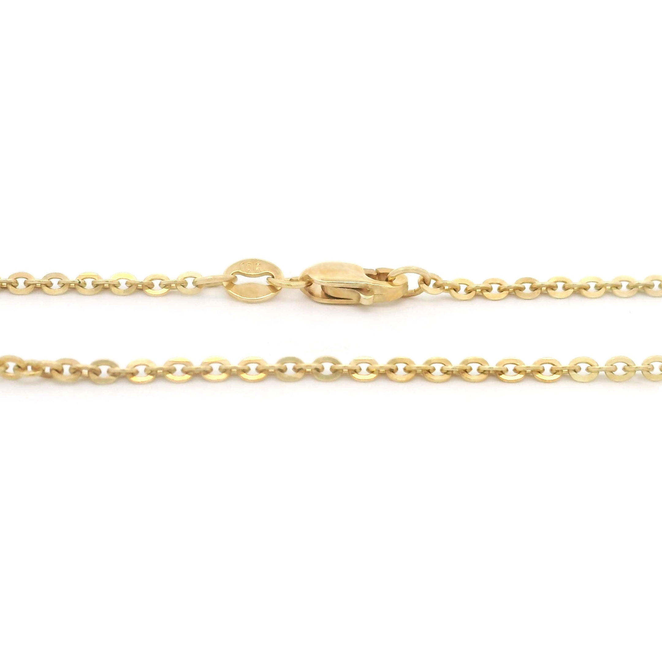 10k gold flat cable link chain necklace on a white background lobster lock