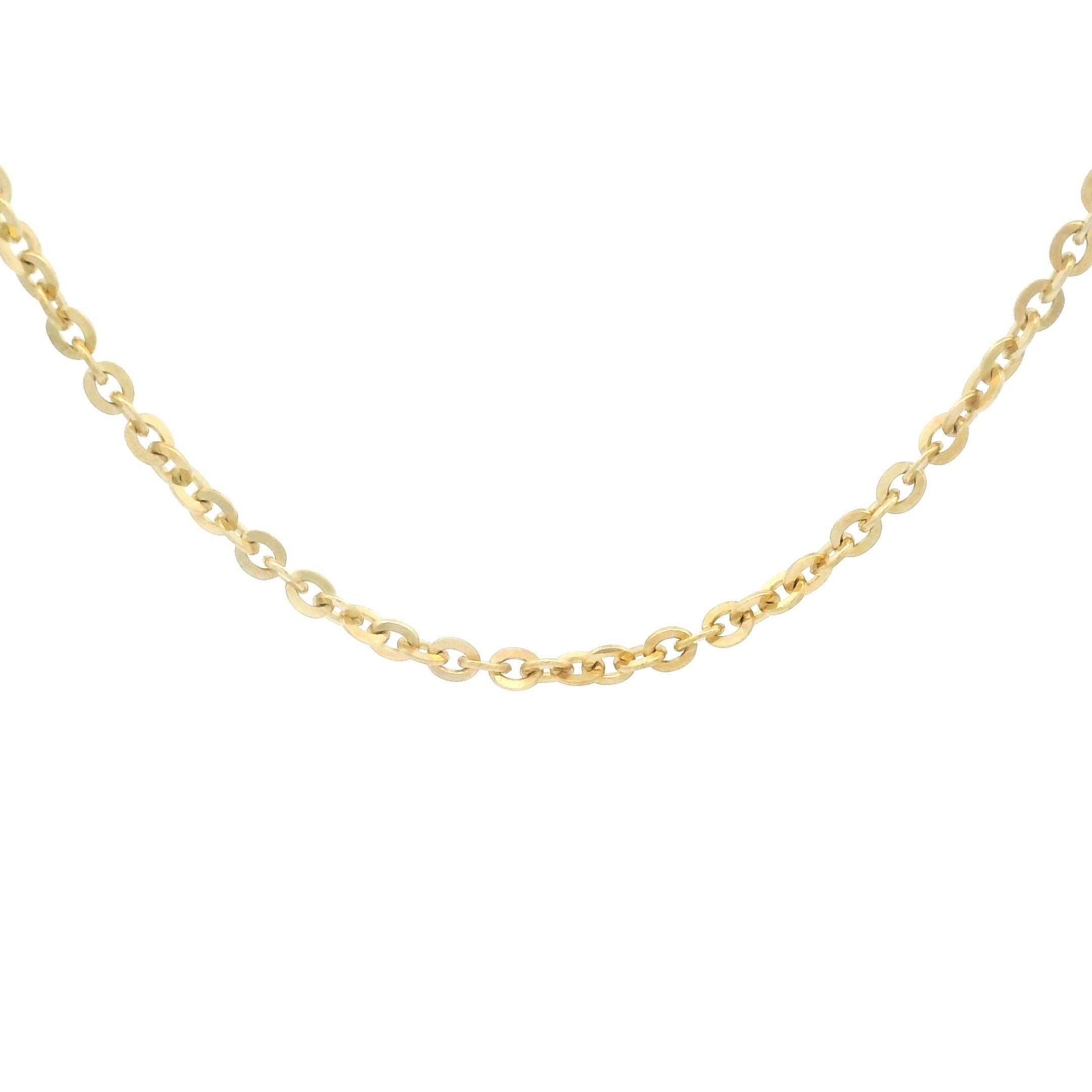 10k gold flat cable link chain necklace on a white background