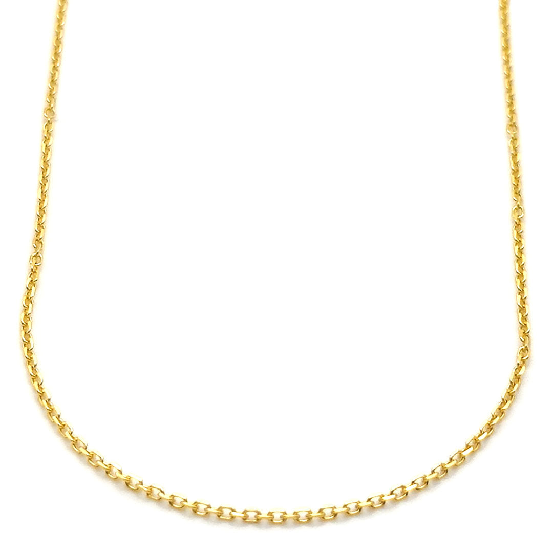 14k yellow gold cable fine chain on a white background