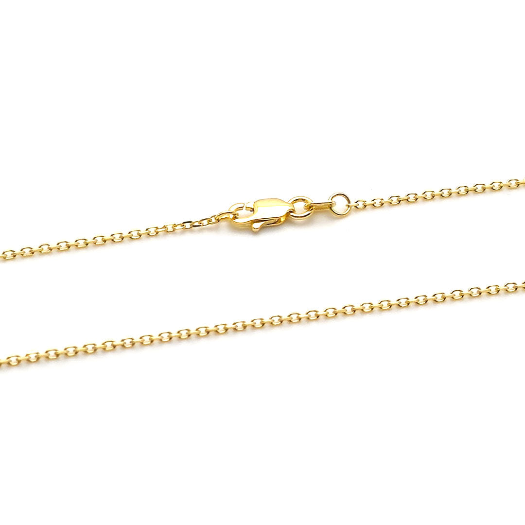 14k yellow gold cable fine chain on a white background lobster lock