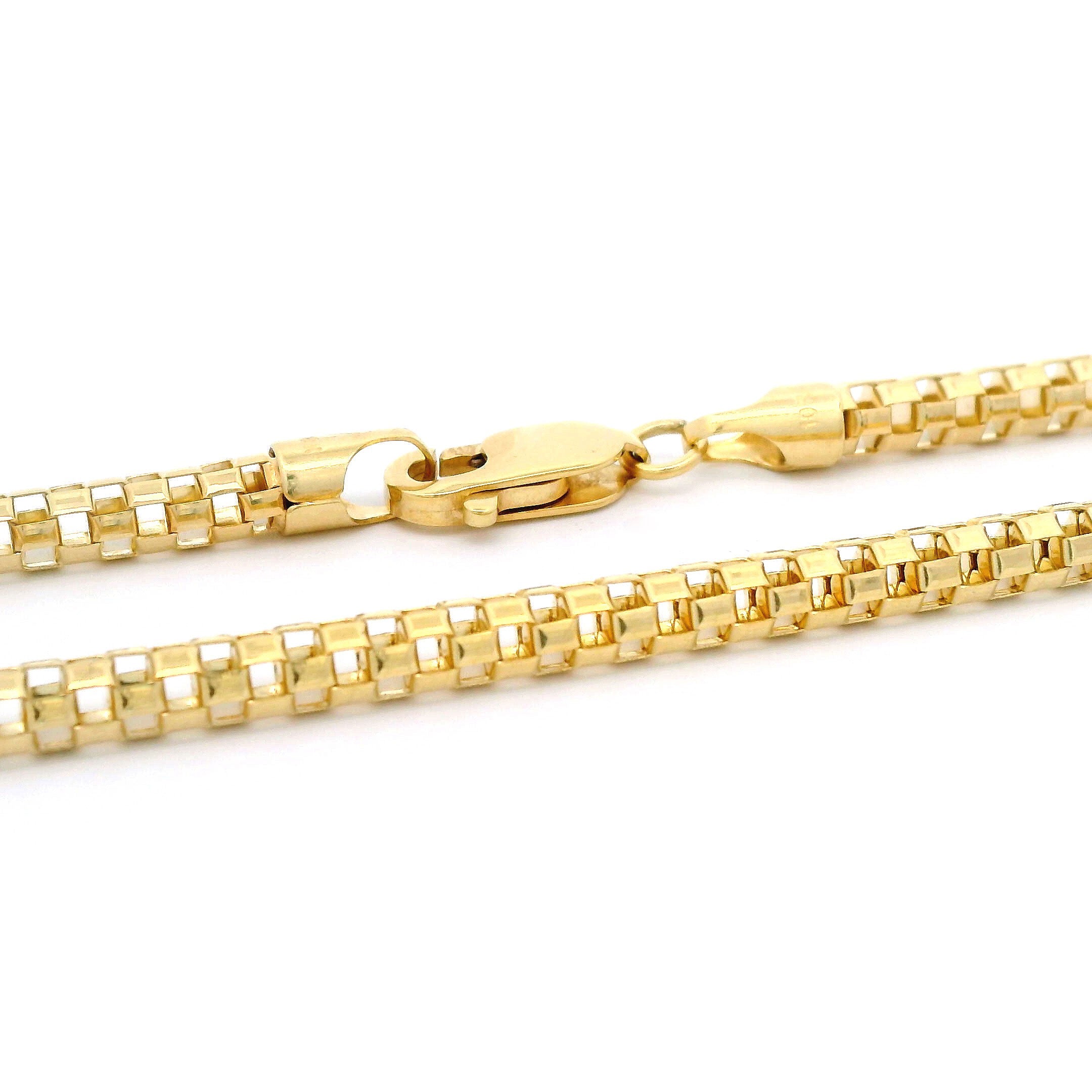 10k Fancy Checkered Style Hollow Chain 3.5mm Lobster Lock