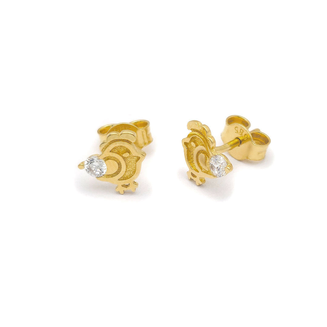 14k CZ Baby Chicken Stud Earrings Side