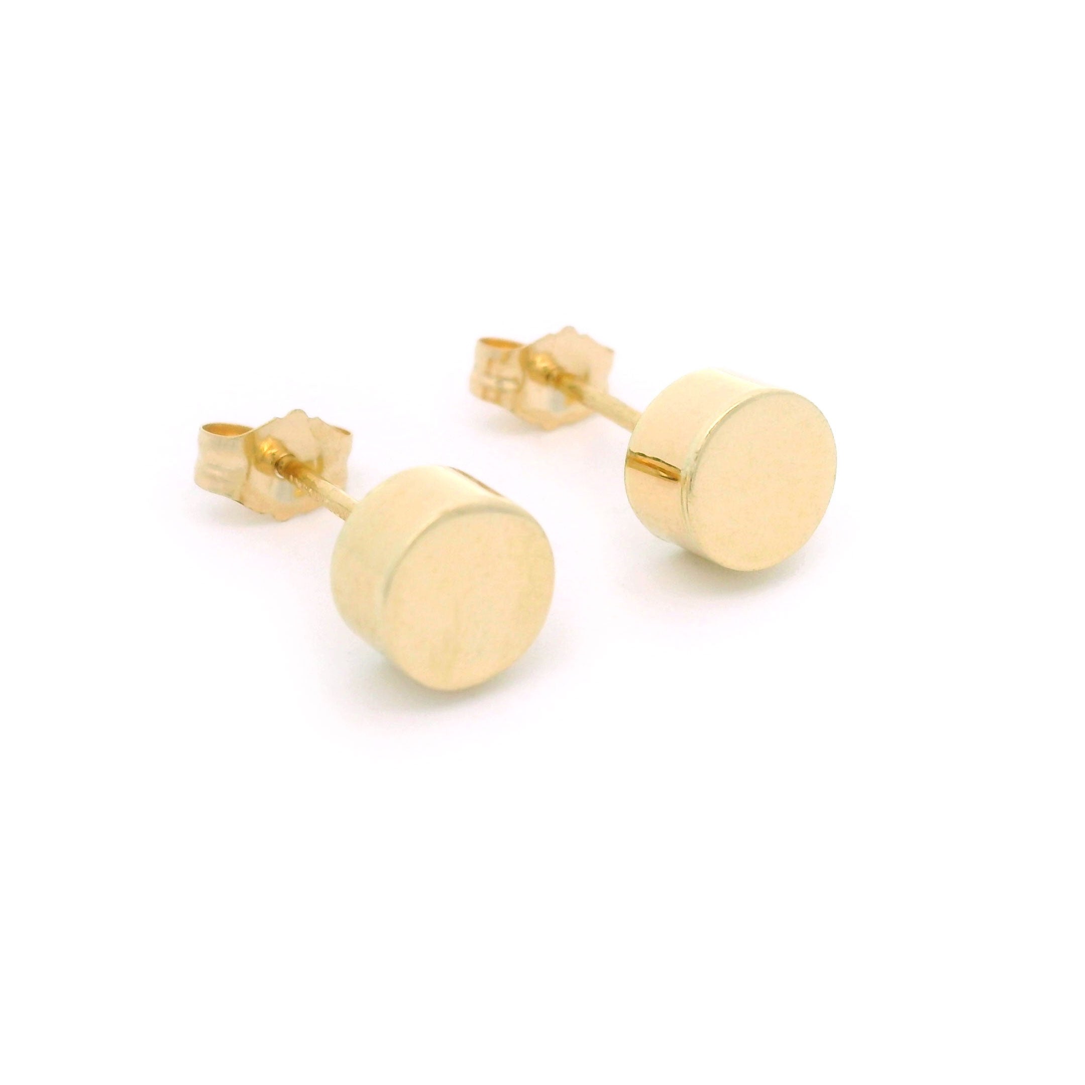 14k Yellow Gold Round Stud Earrings Side