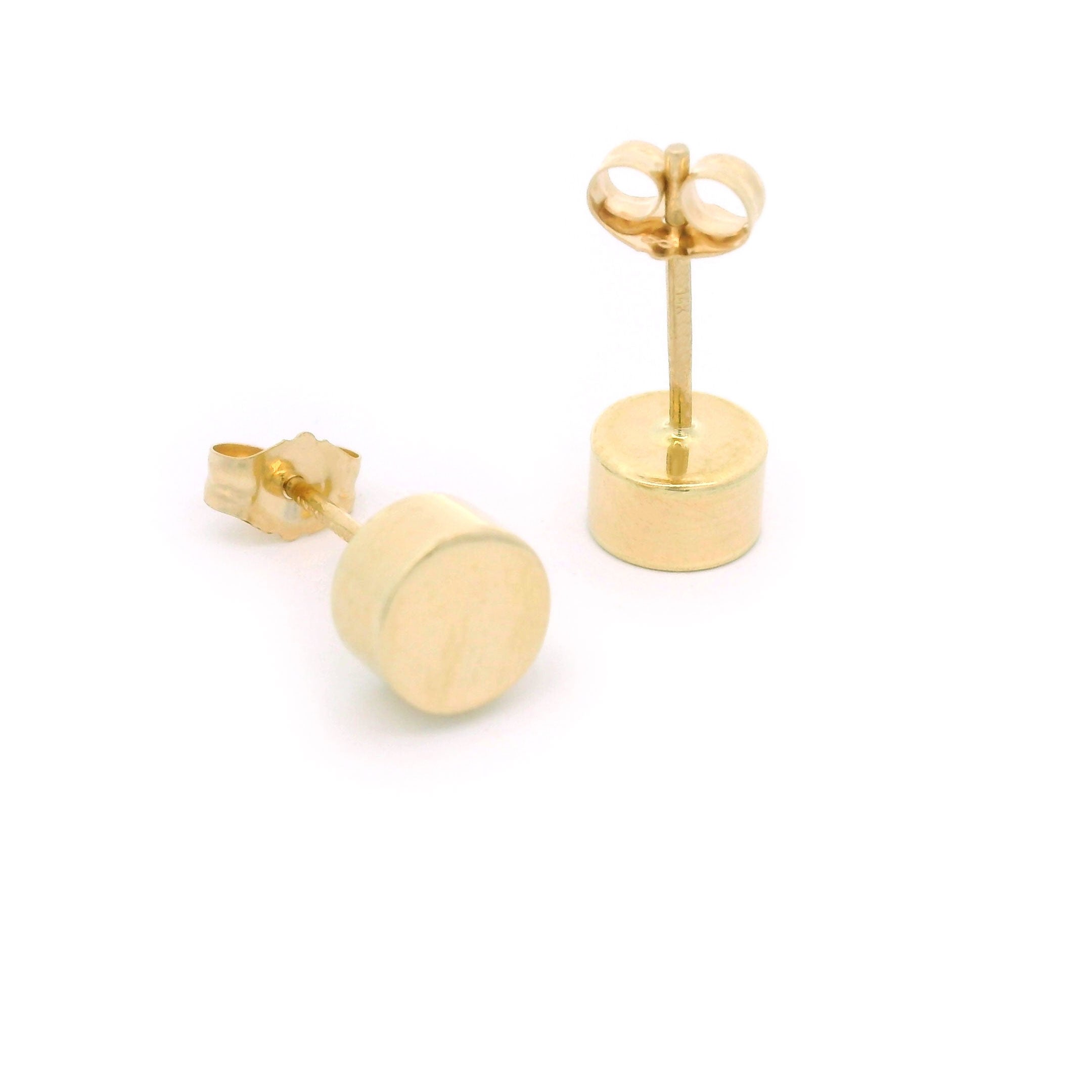 14k Yellow Gold Round Stud Earrings Back
