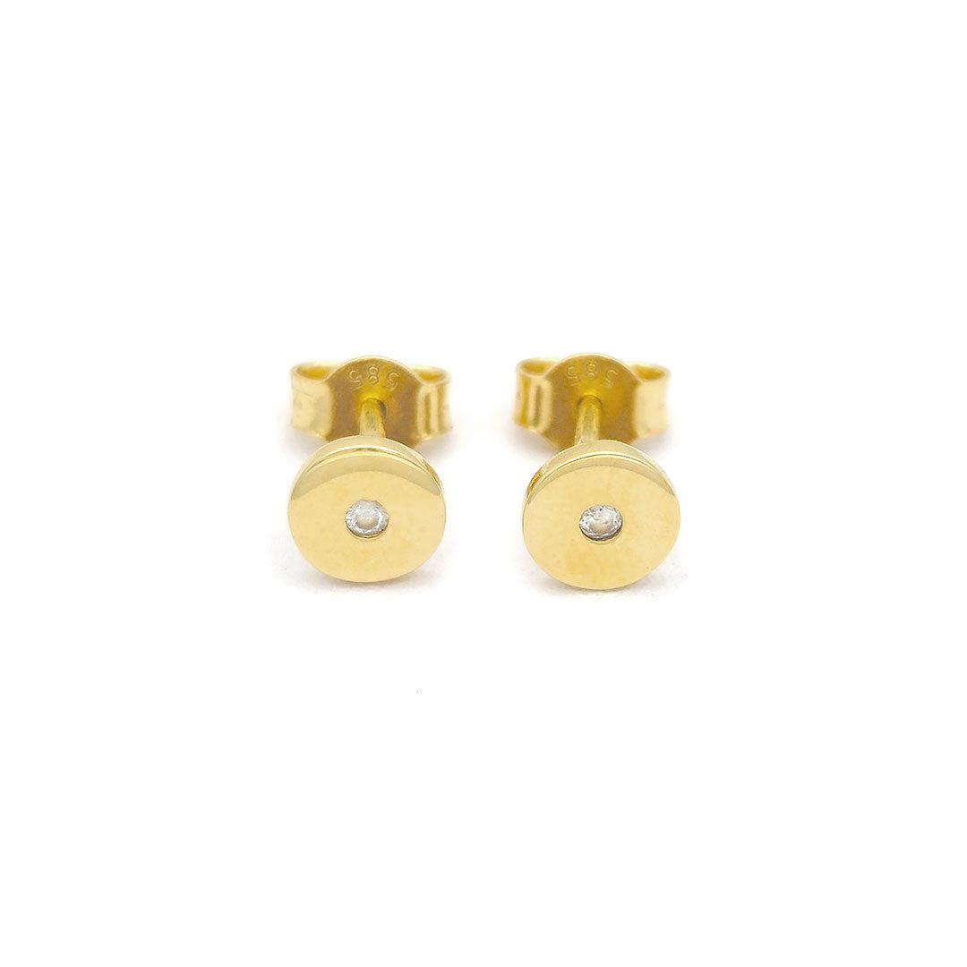 14k CZ Disc Stud Earrings