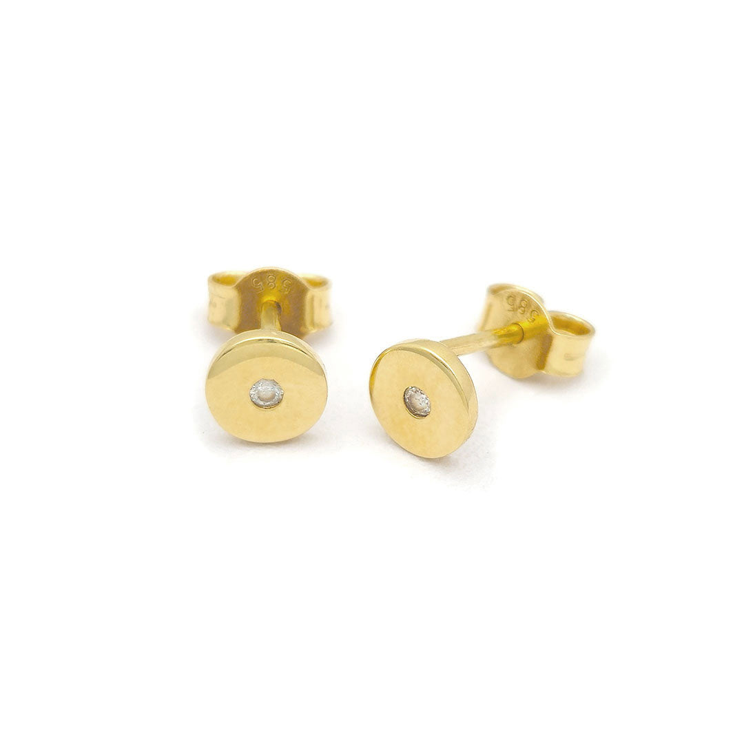 14k CZ Disc Stud Earrings Side