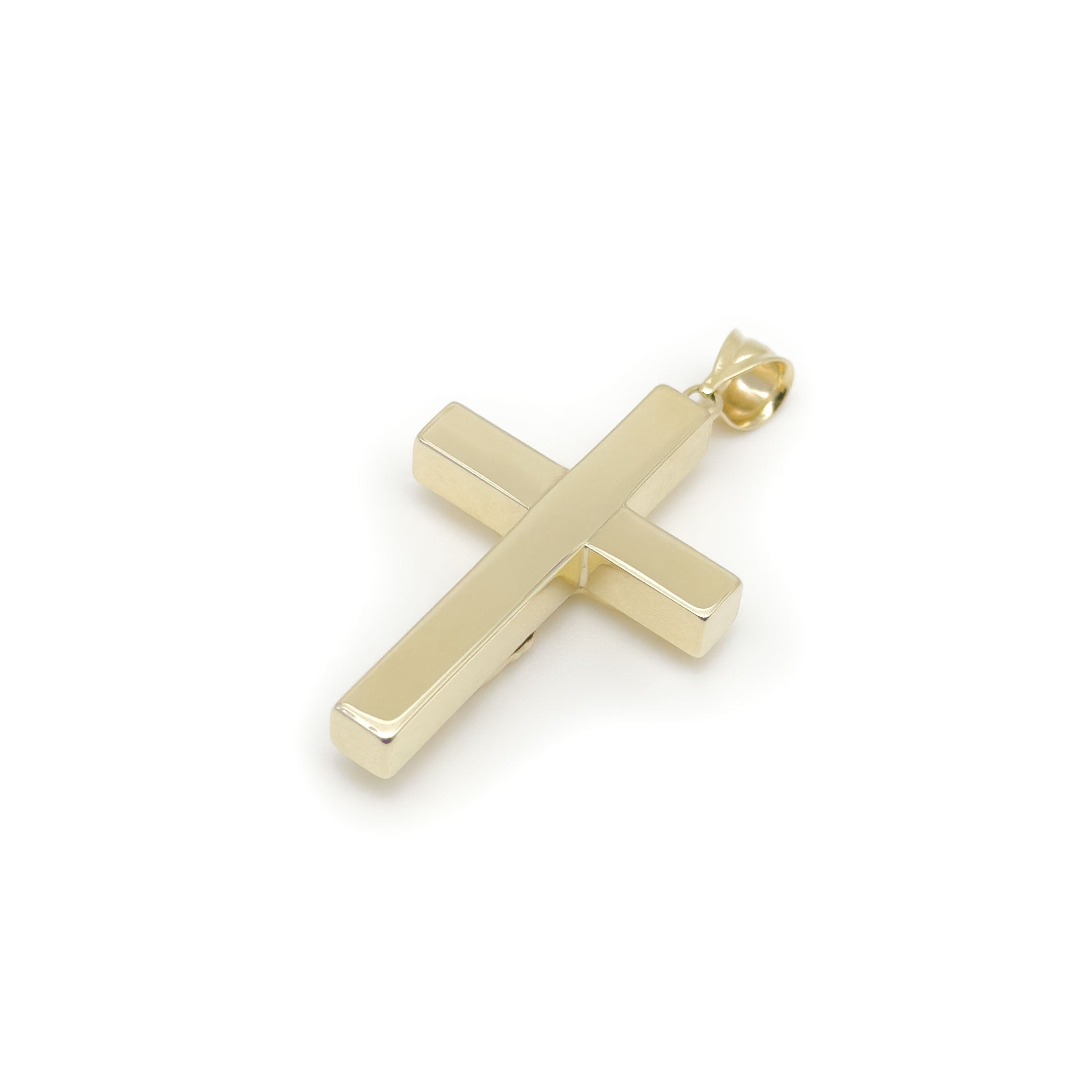 10k yellow gold Hollow Square-cut Crucifix Cross Pendant on white background back