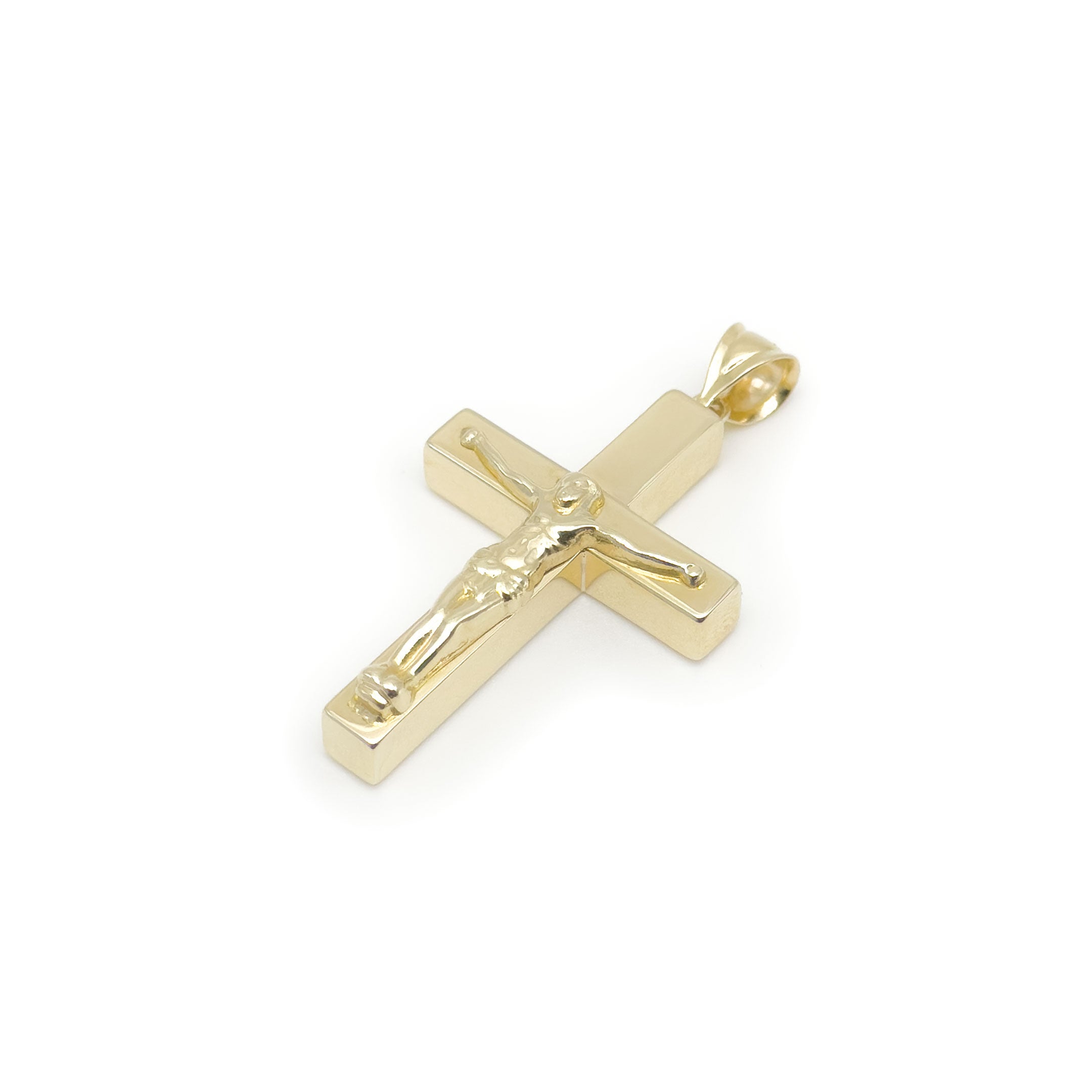 10k yellow gold Hollow Square-cut Crucifix Cross Pendant on white background