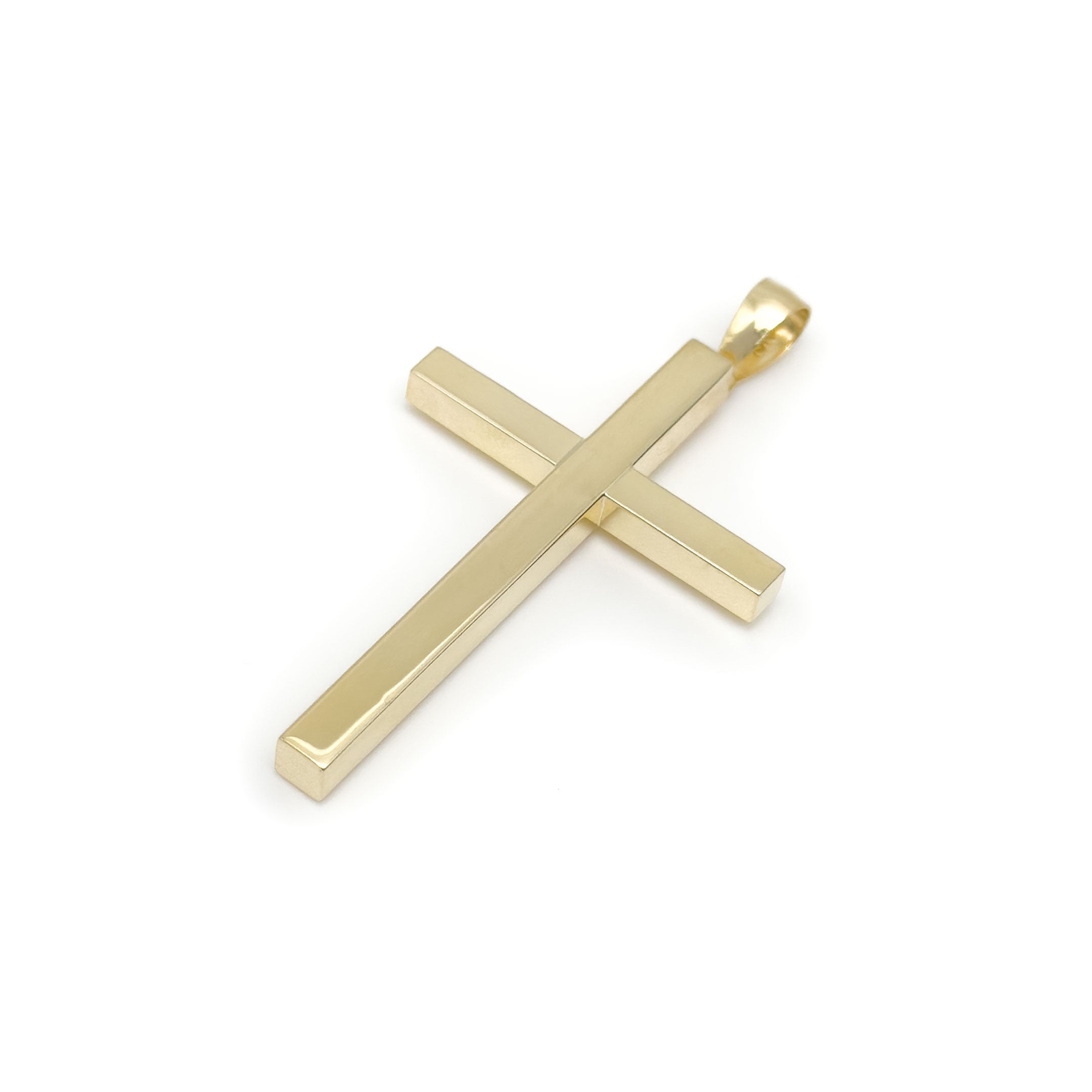 10k yellow gold square design cross pendant on white background