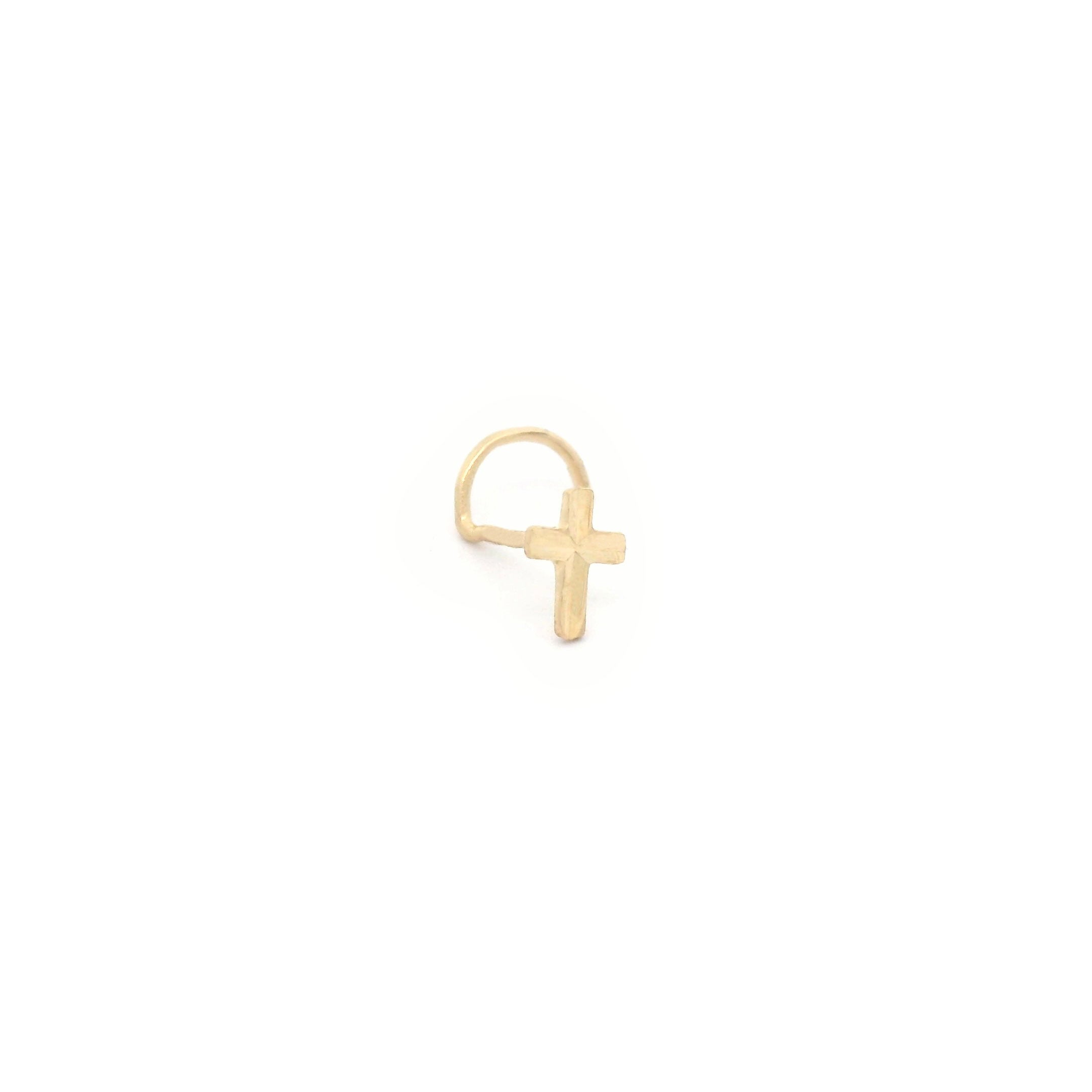 14k Diamond Cut Cross Nose Screw Stud side