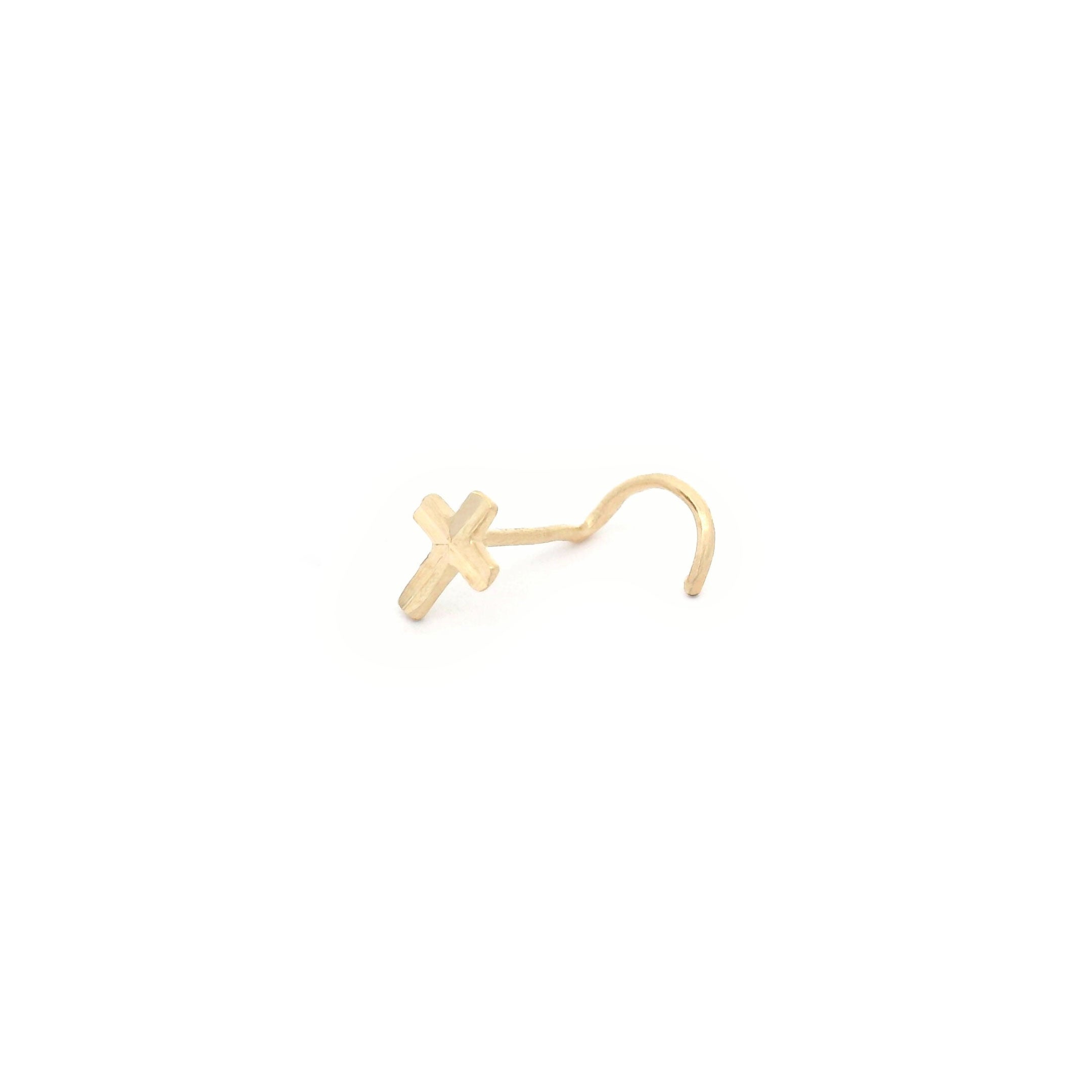 14k Diamond Cut Cross Nose Screw Stud angle