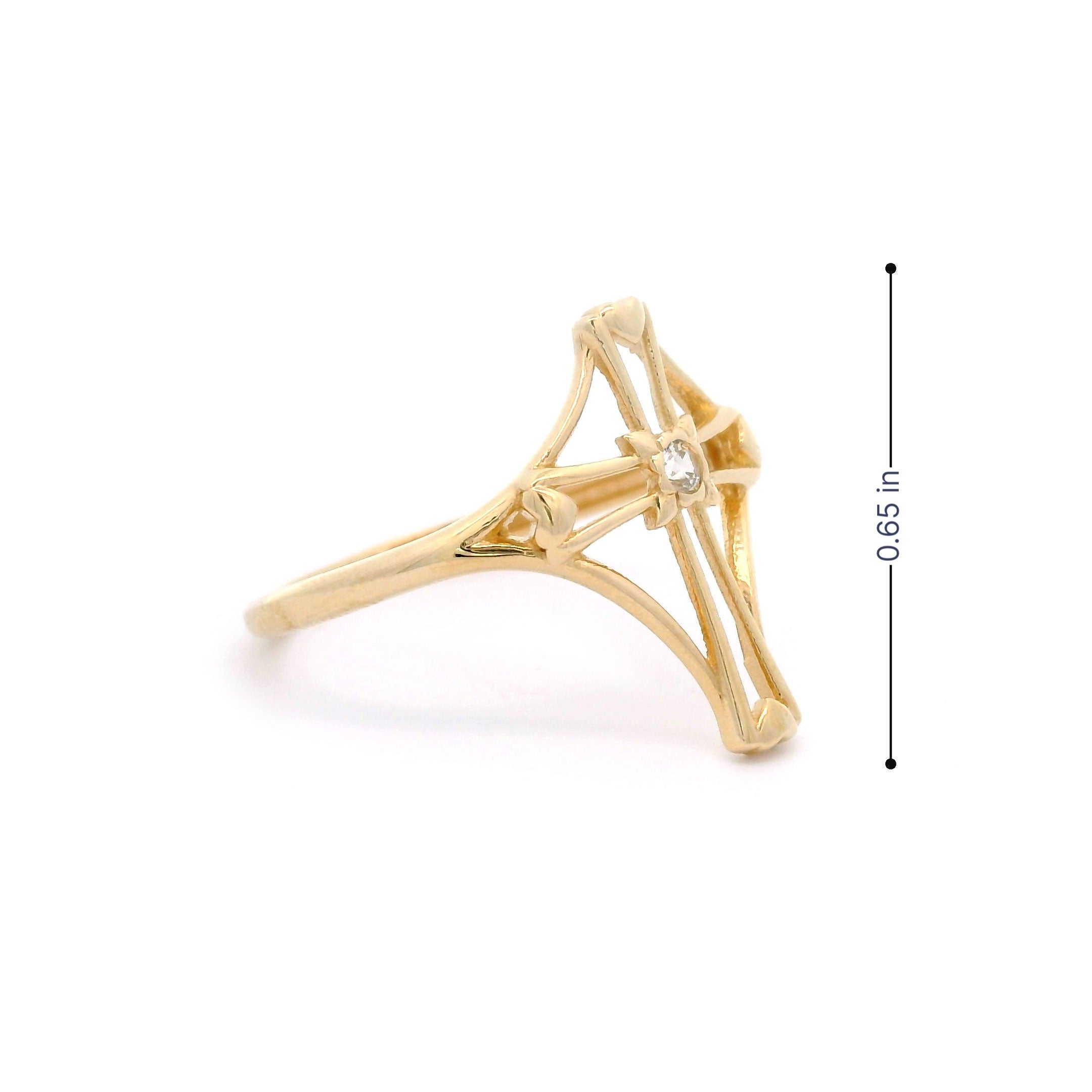 Cross Outline & Heart Ring in Solid 14kt Yellow Gold Height 0.65 inch