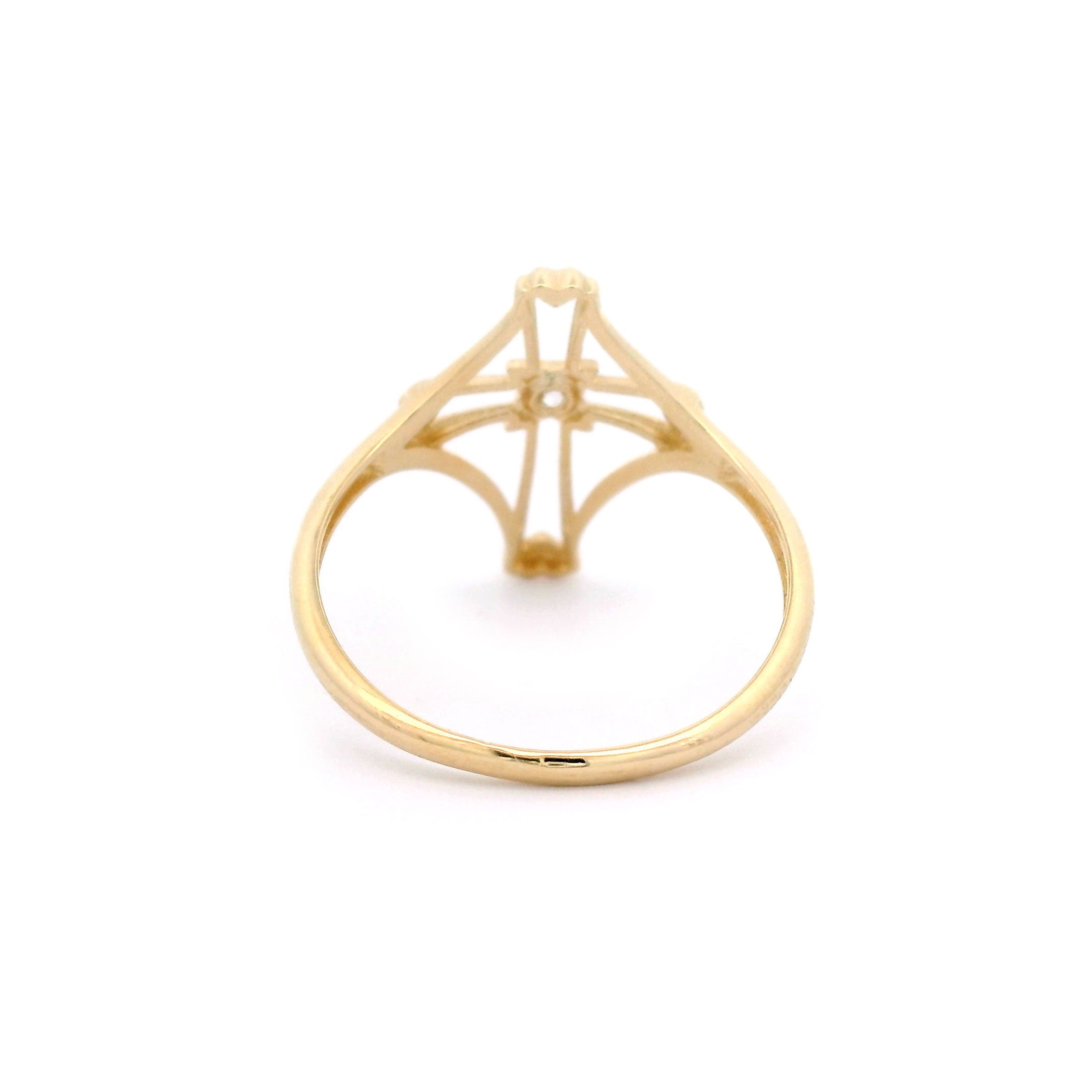 Cross Outline & Heart Ring in Solid 14kt Yellow Gold Back