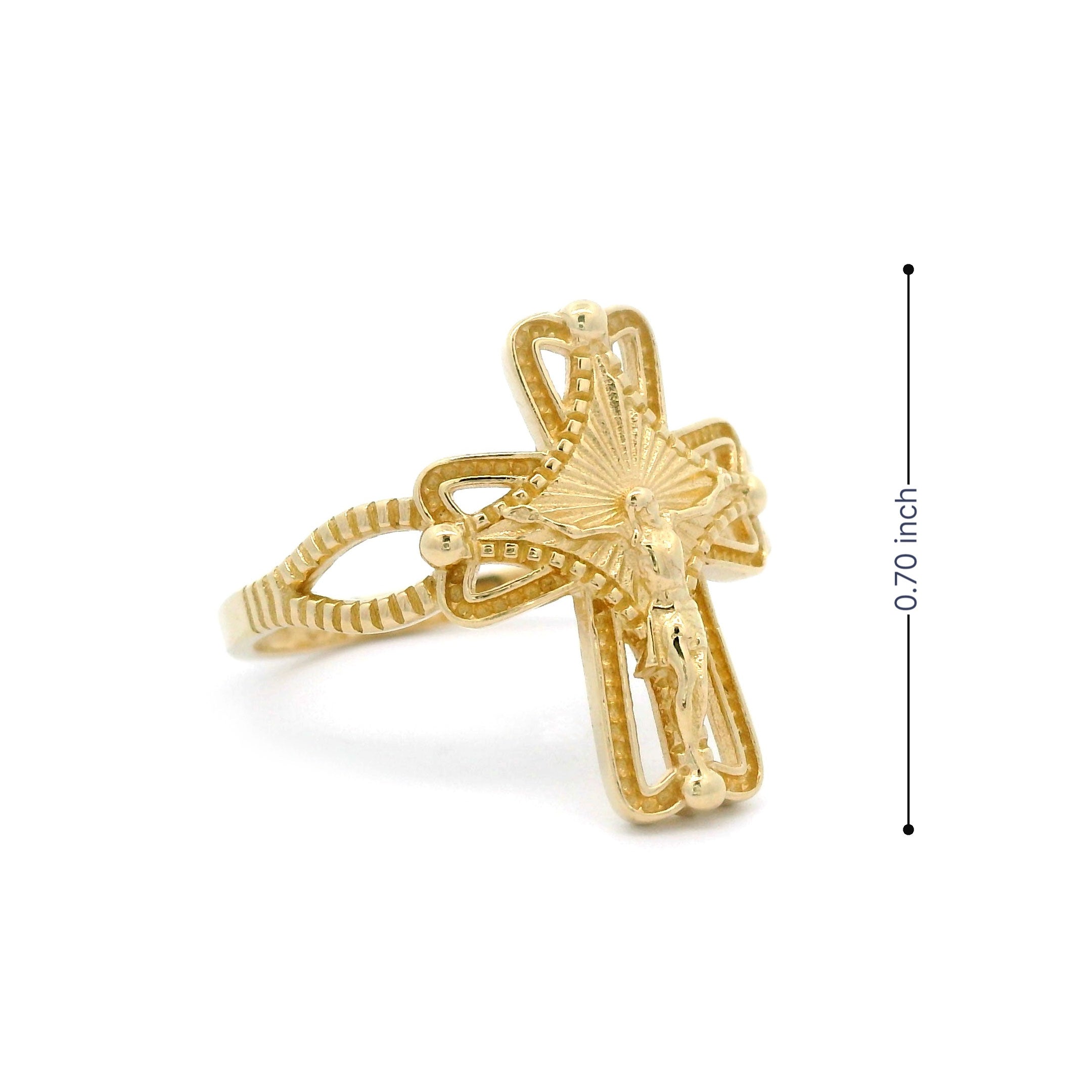 Crucifix Cross Ring in Solid 14kt Yellow Gold Height Size 0.70 inches