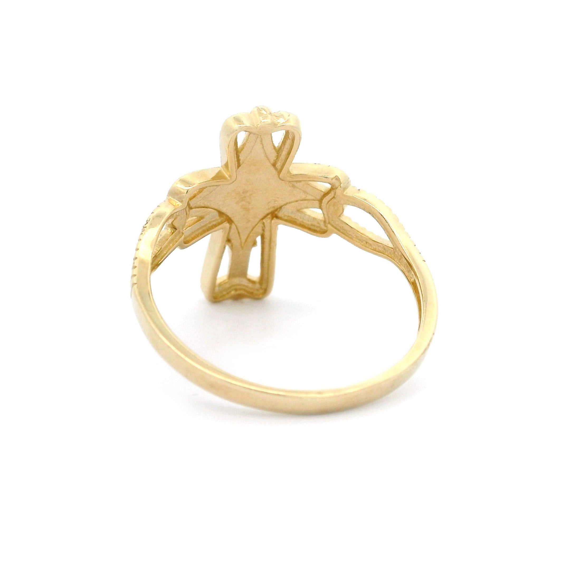 Crucifix Cross Ring in Solid 14kt Yellow Gold Back