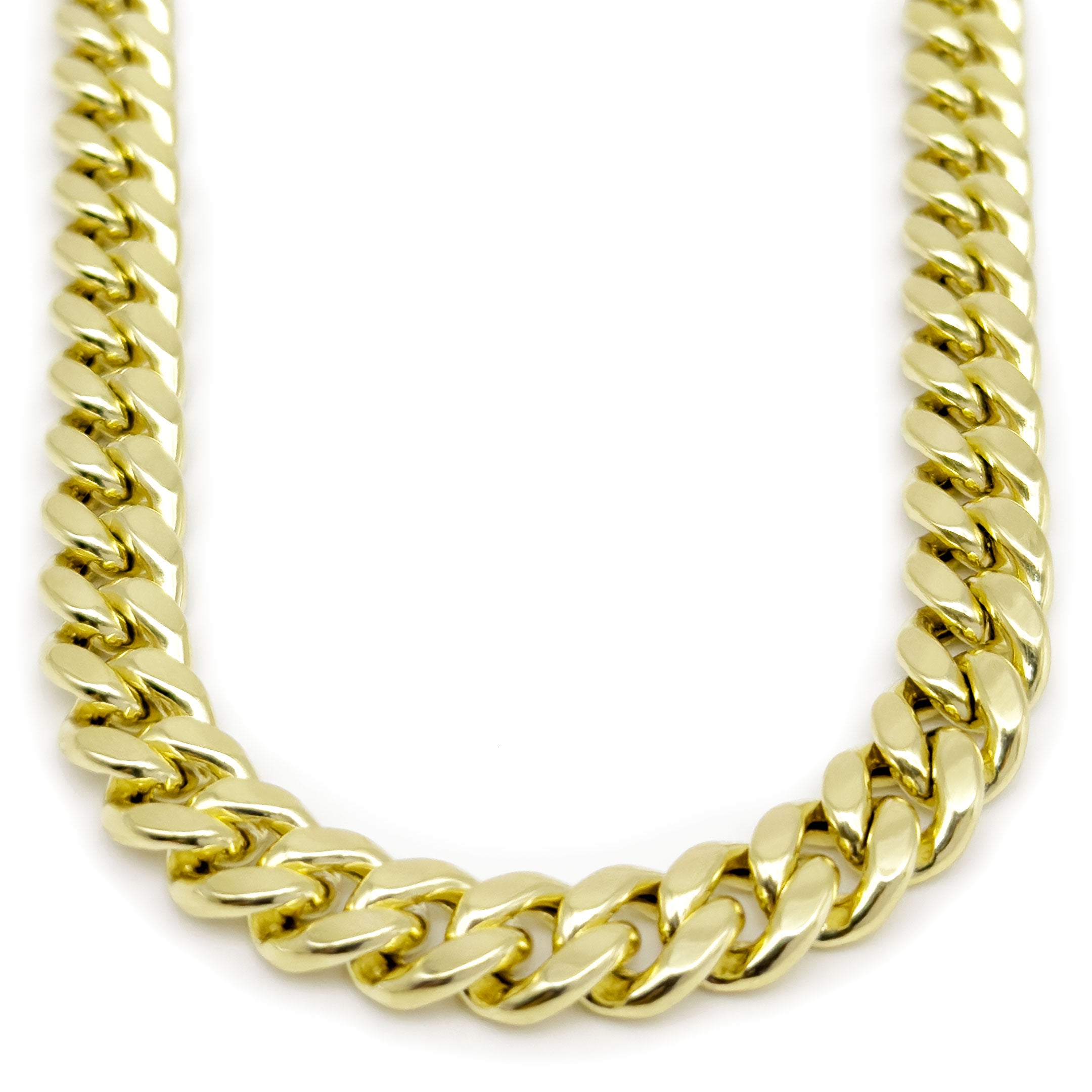 10k Yellow Gold Semi-Solid Cuban Link Chain 9.5mm on a white background