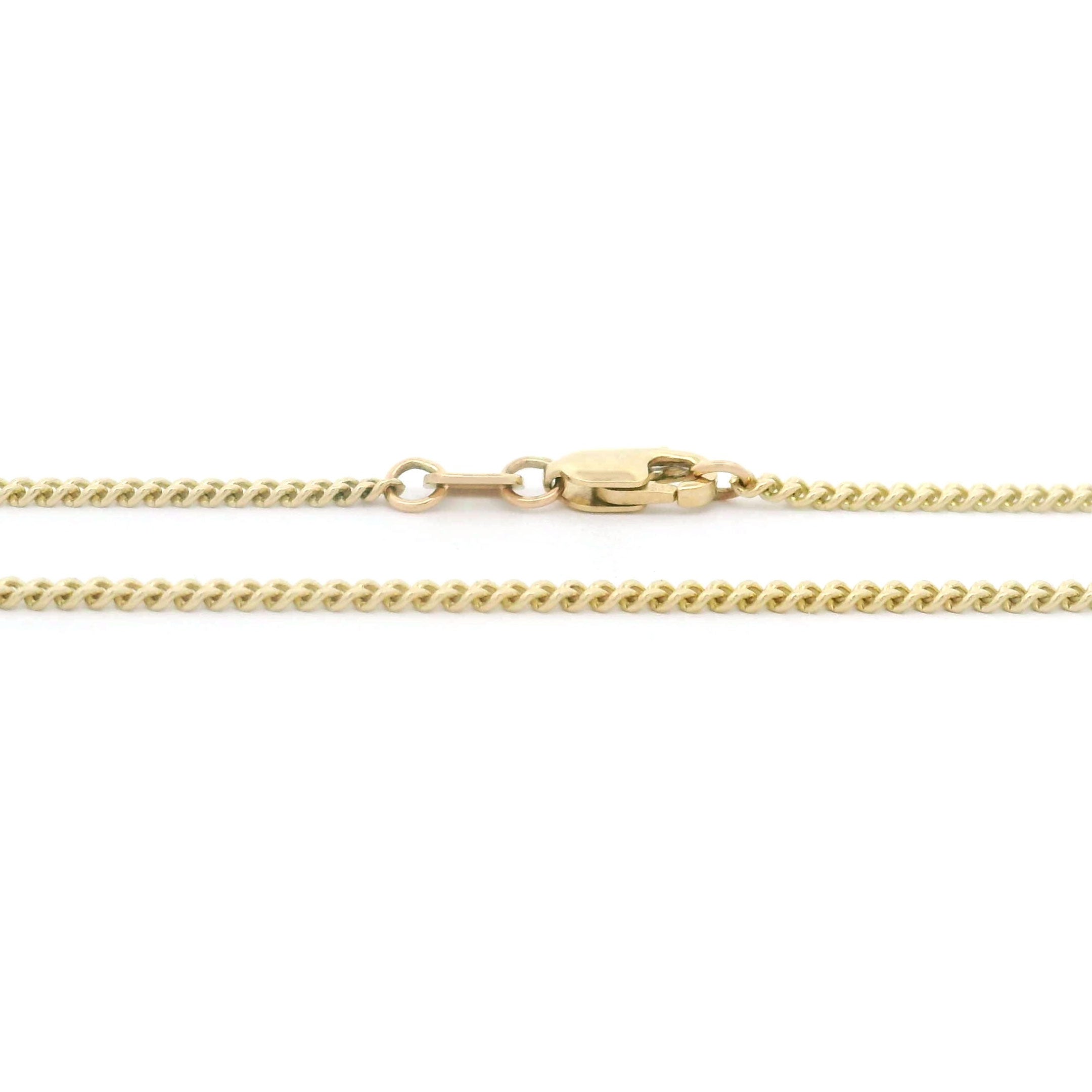 14k Yellow Gold Solid Cuban Fine Chain 1.5mm on white background lobster lock