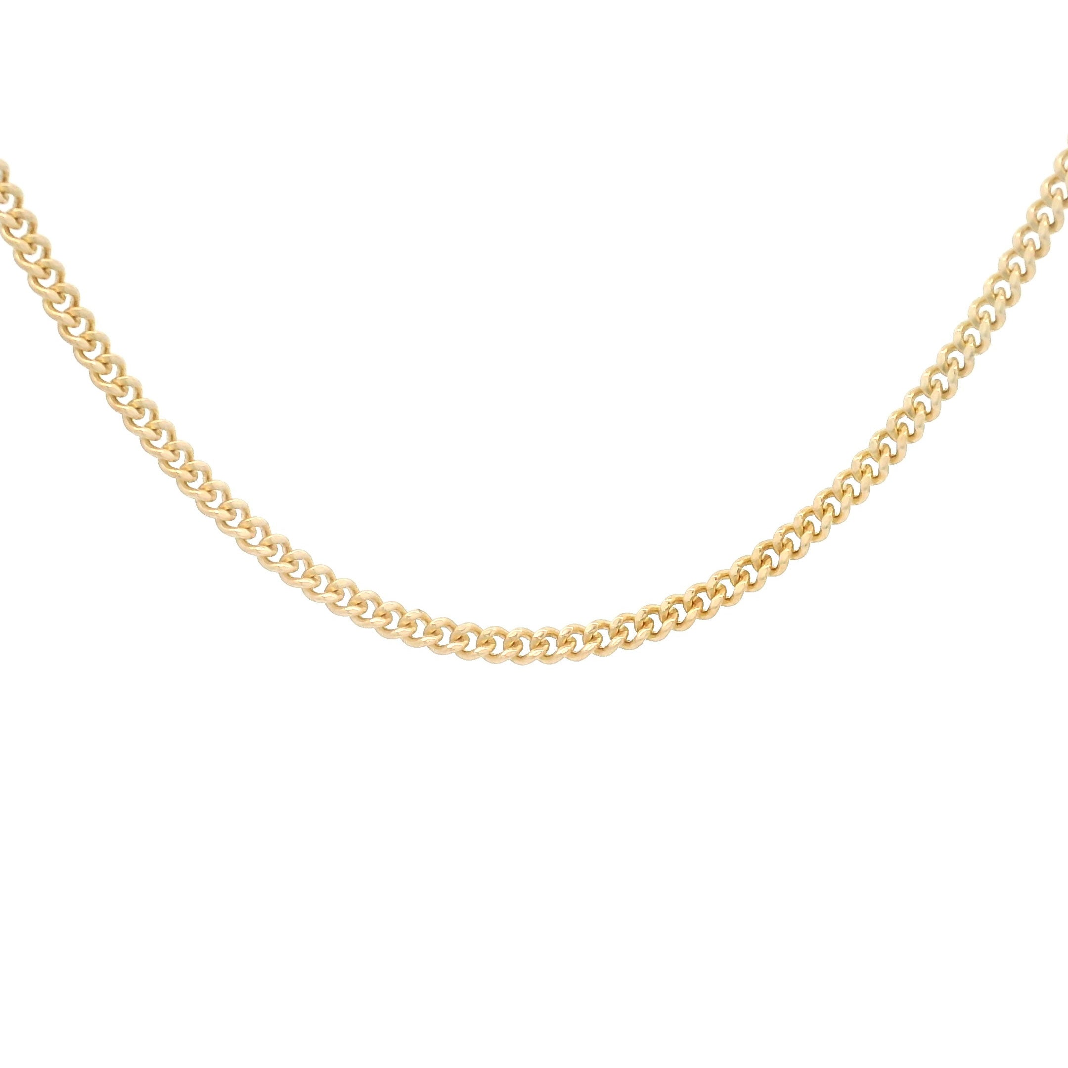 14k solid gold cuban chain necklace 1.5mm on a white background