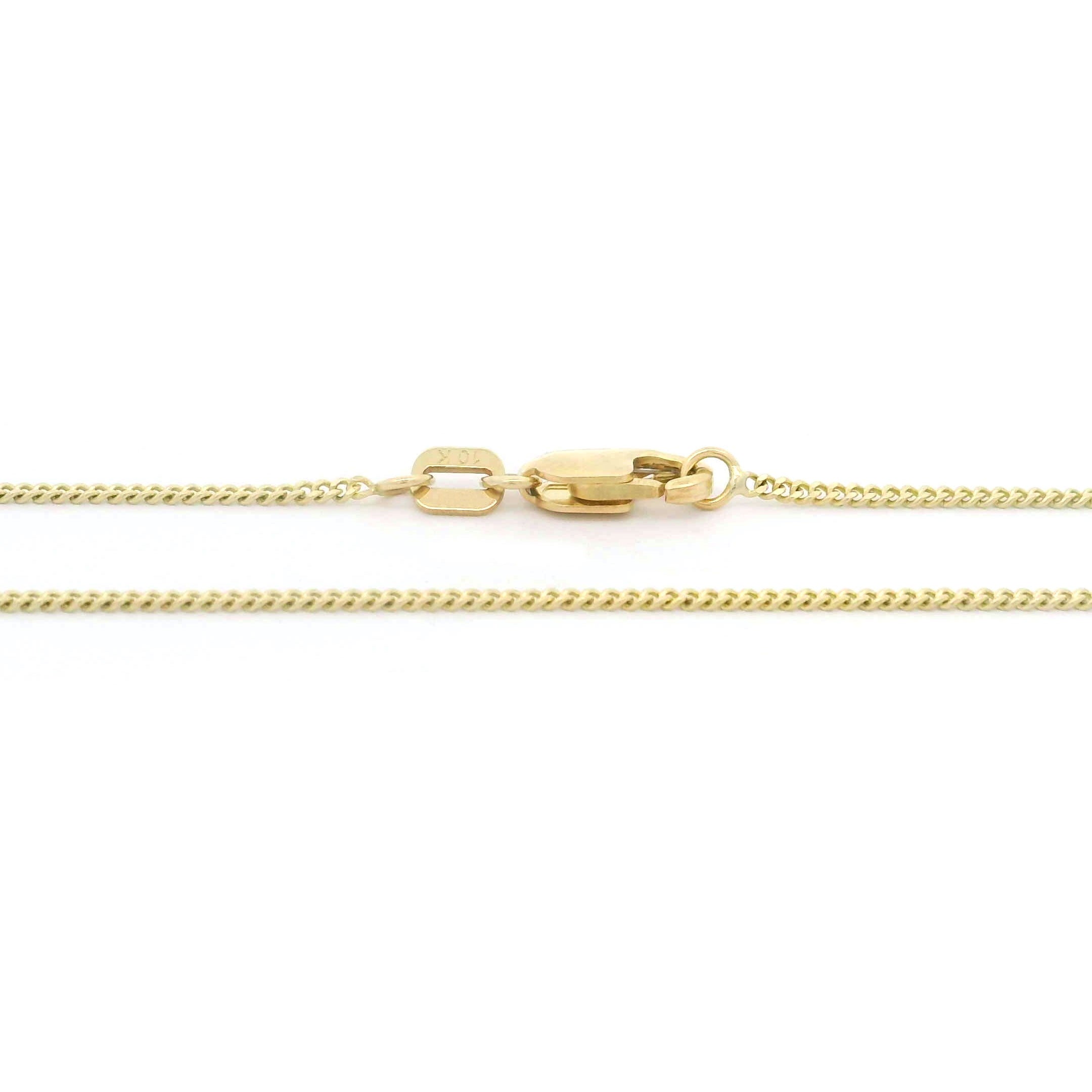 10k solid gold Cuban Link chain necklace 1mm on a white background lobster lock