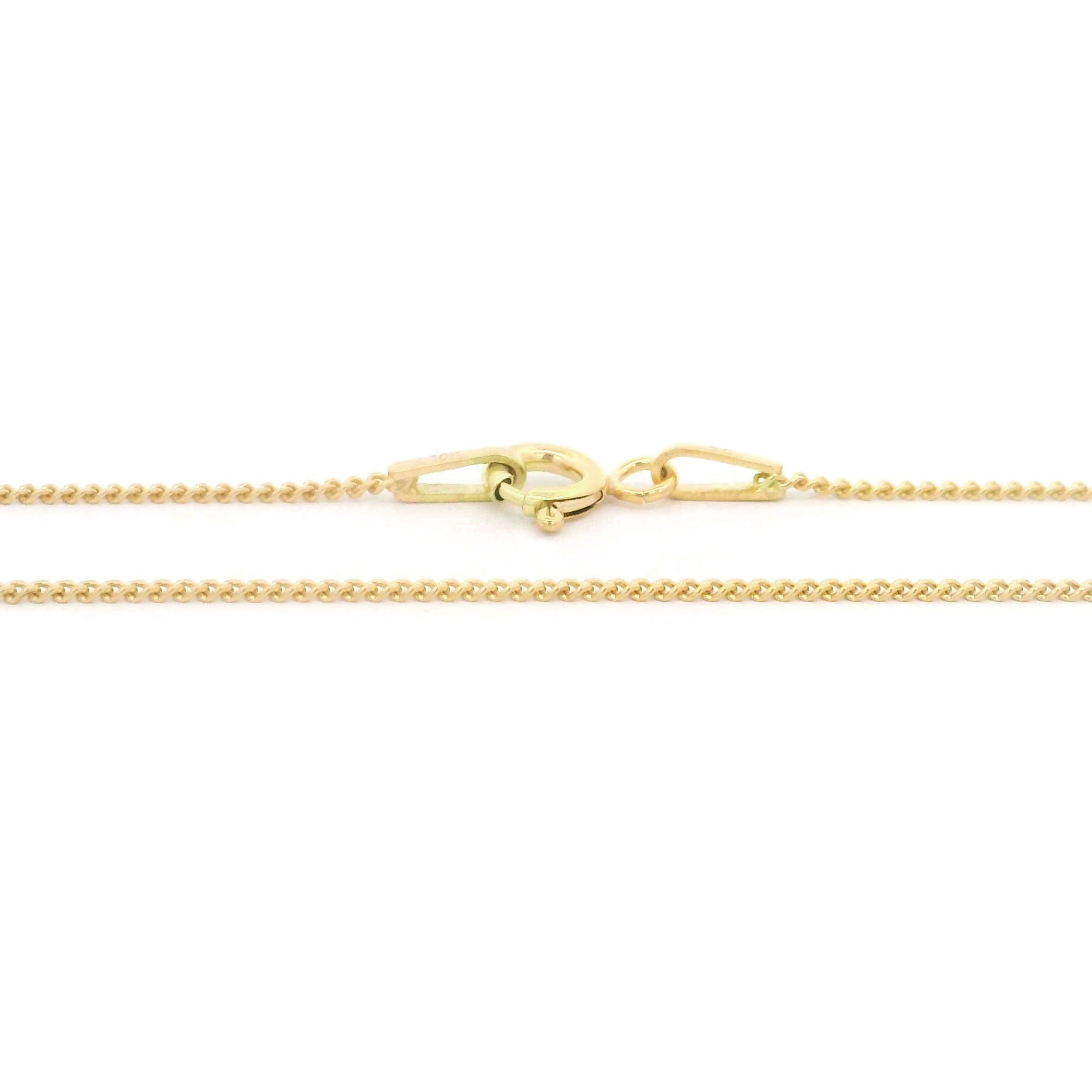10k yellow gold solid cuban fine chain 1mm on white background with spring lock