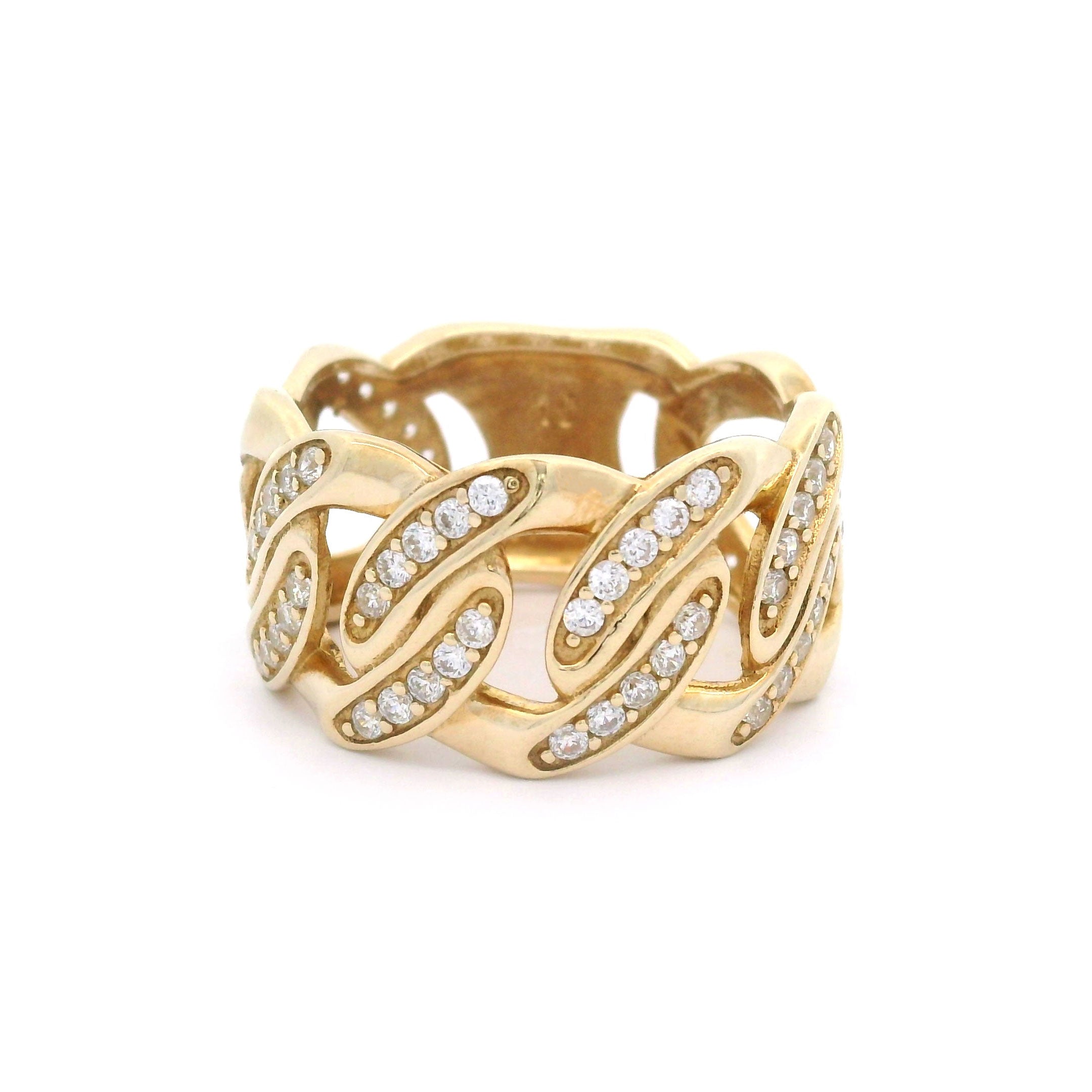 13mm cuban link ring in 10k yellow gold on a white background