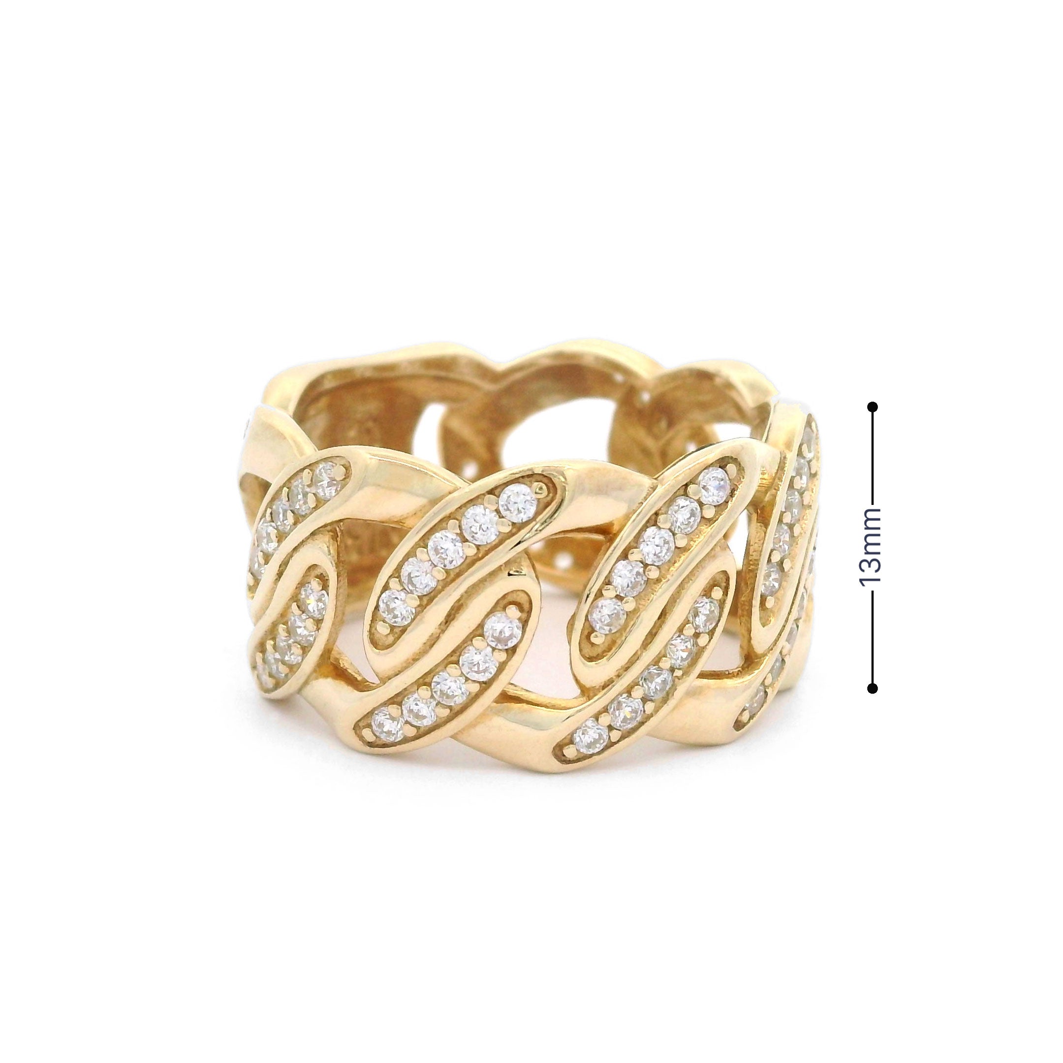 13mm cuban link ring in 10k yellow gold on a white background size