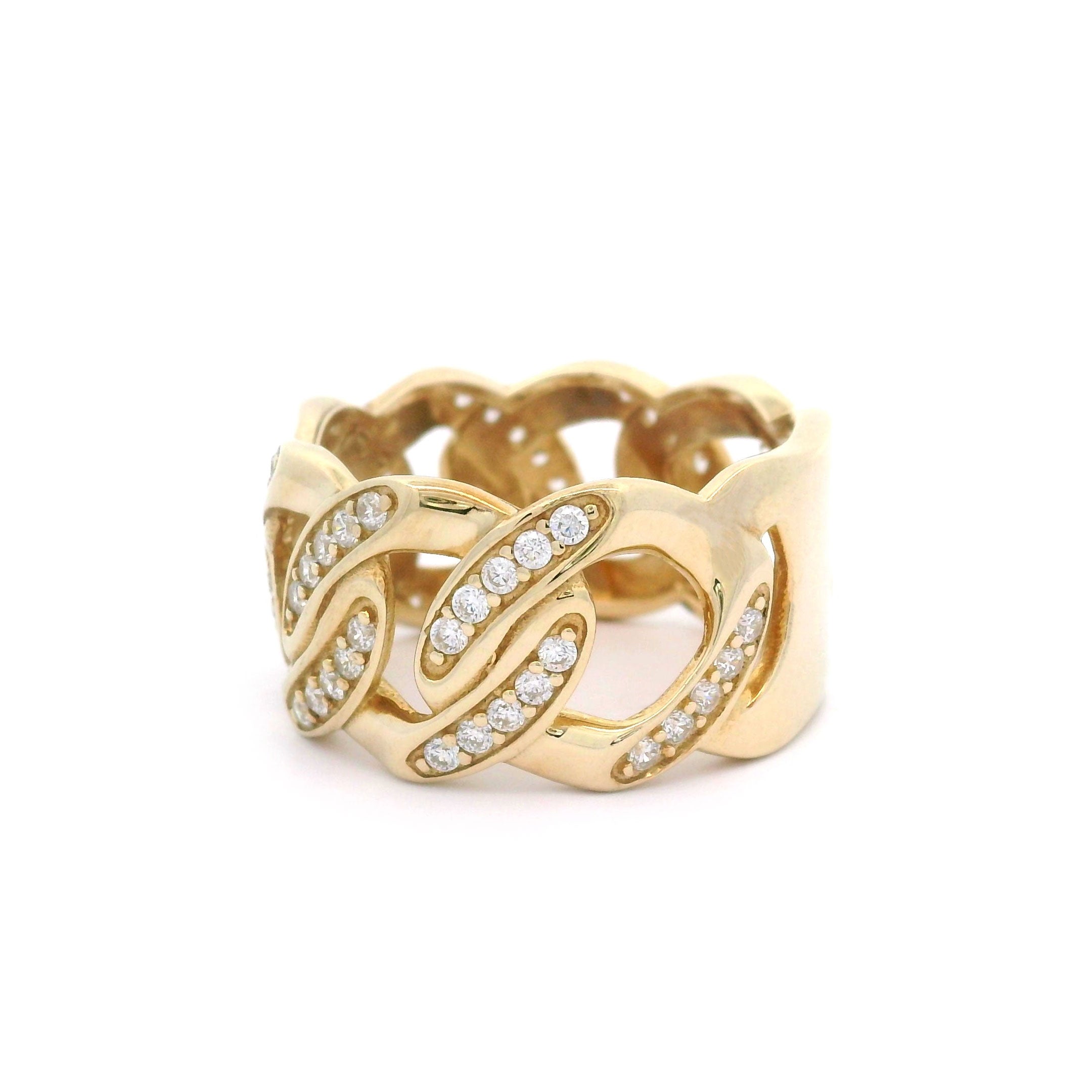 13mm cuban link ring in 10k yellow gold on a white background side