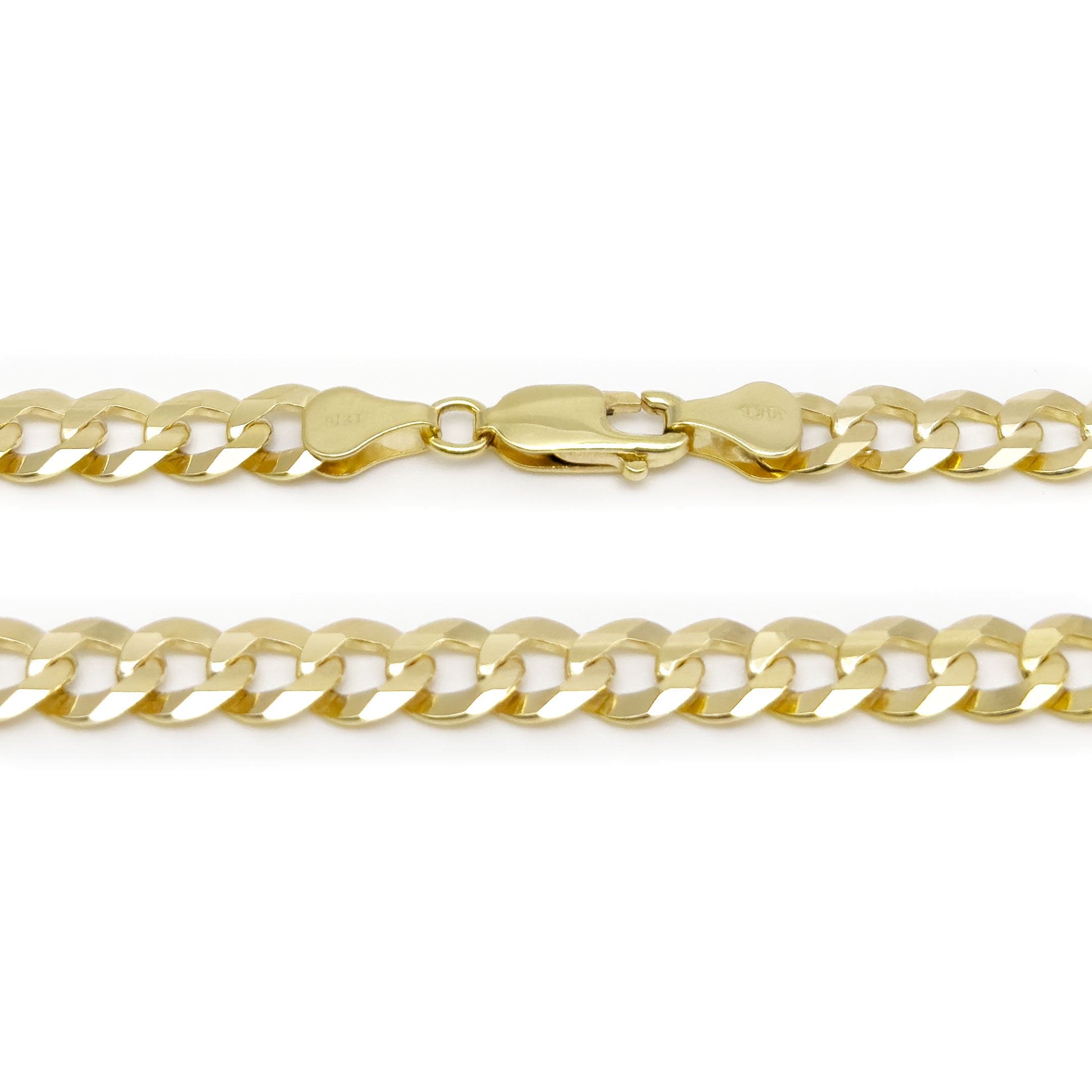 10k Yellow Gold Curb Cuban Chain 6.75mm - Solid close up with lobster lock