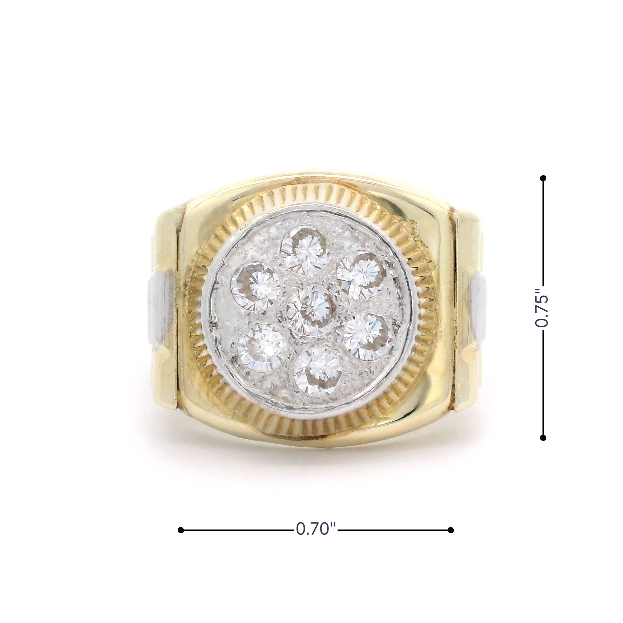 10k yellow gold ring with diamond-studded center on a white background size