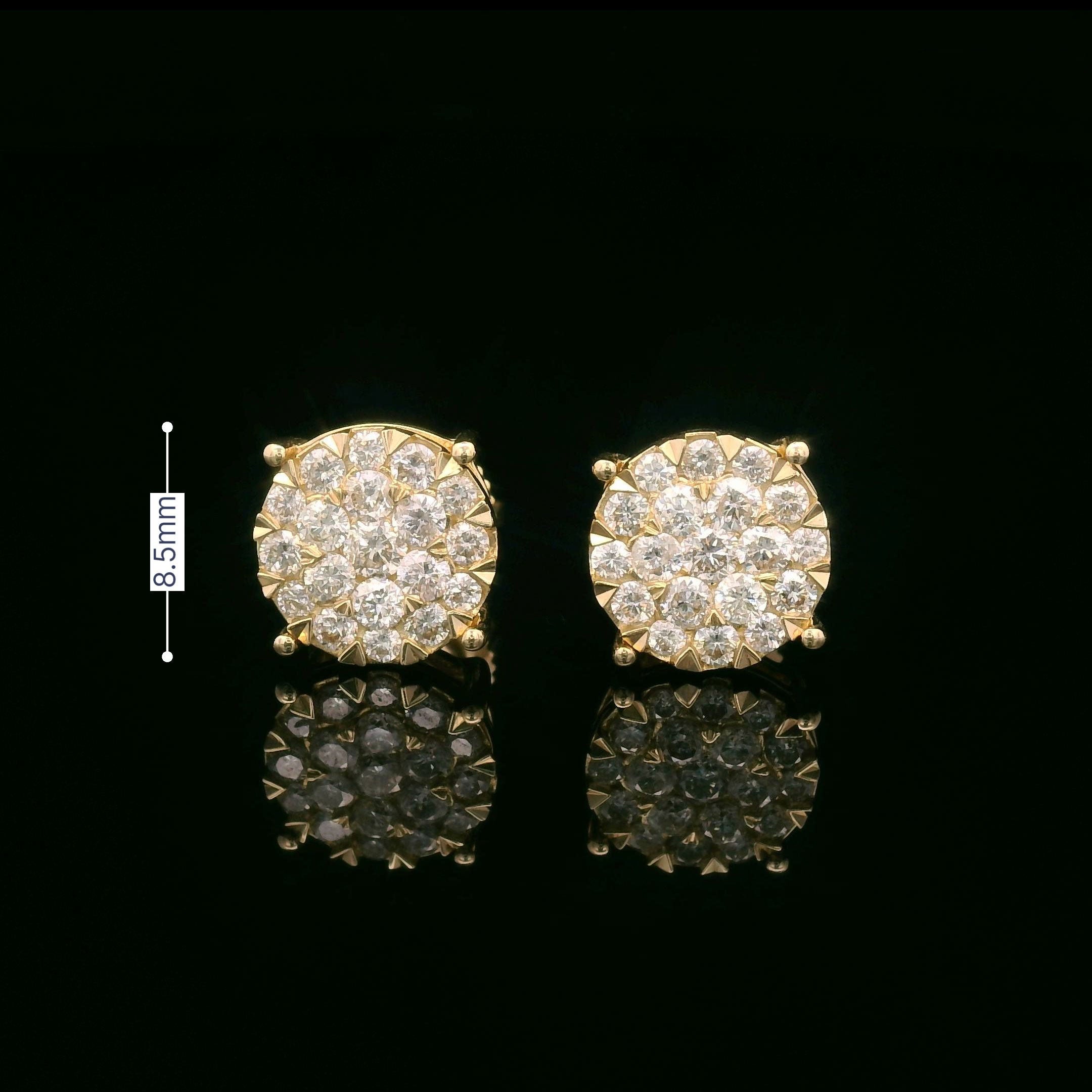 Round natural diamond studs in 14k yellow gold size 8.5mm
