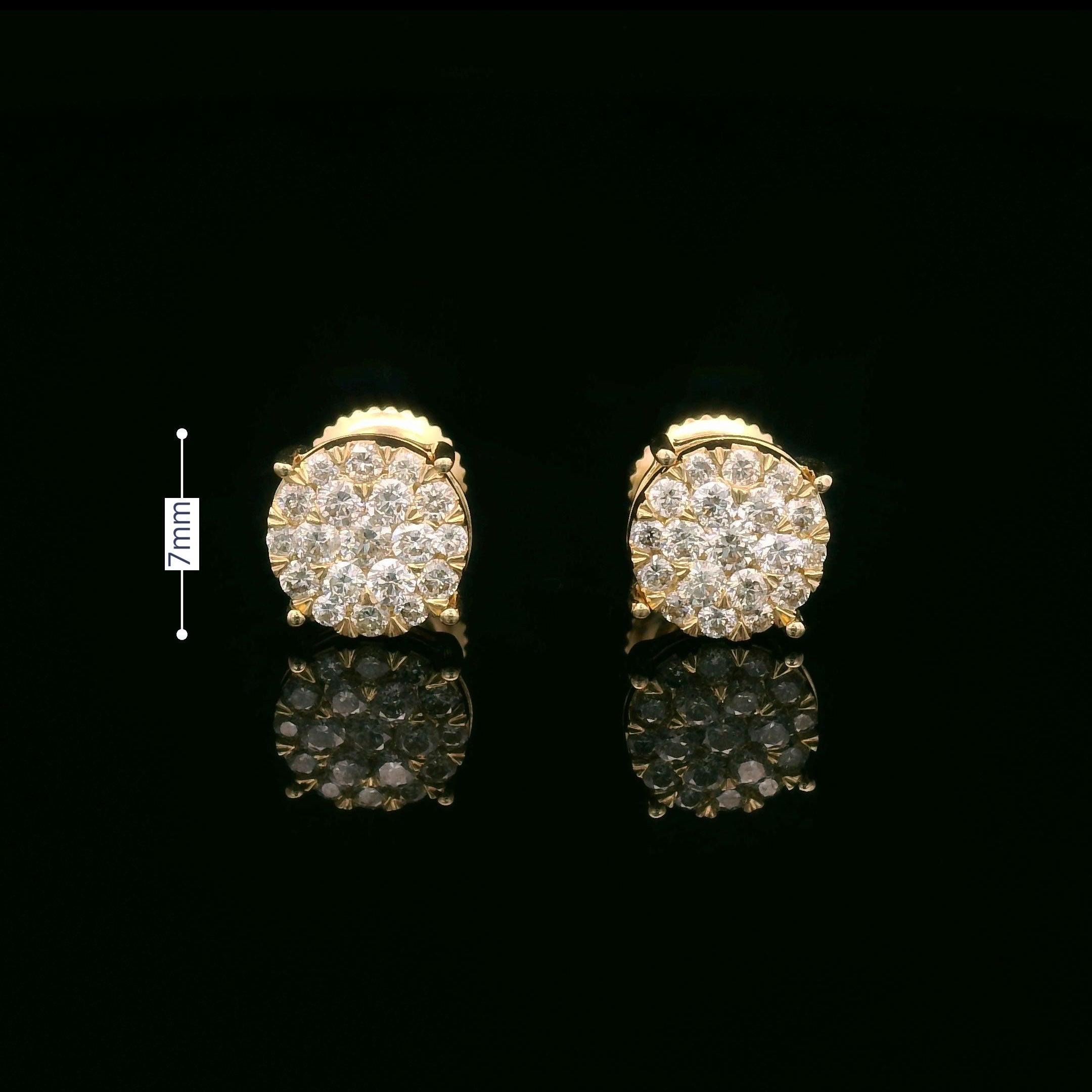 Round diamond earrings set in 14k yellow gold size 7mm