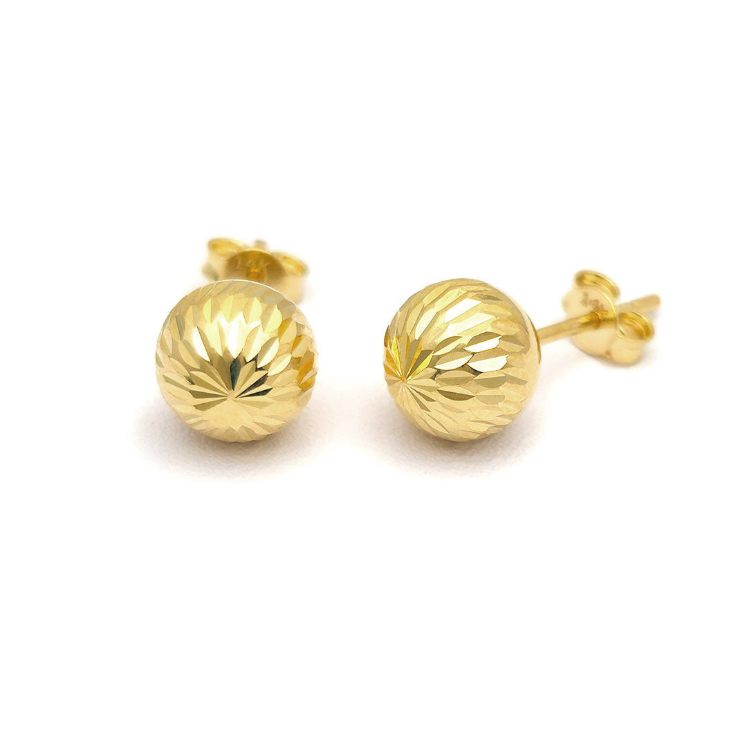 14k Diamond Cut Ball Stud Earrings Side