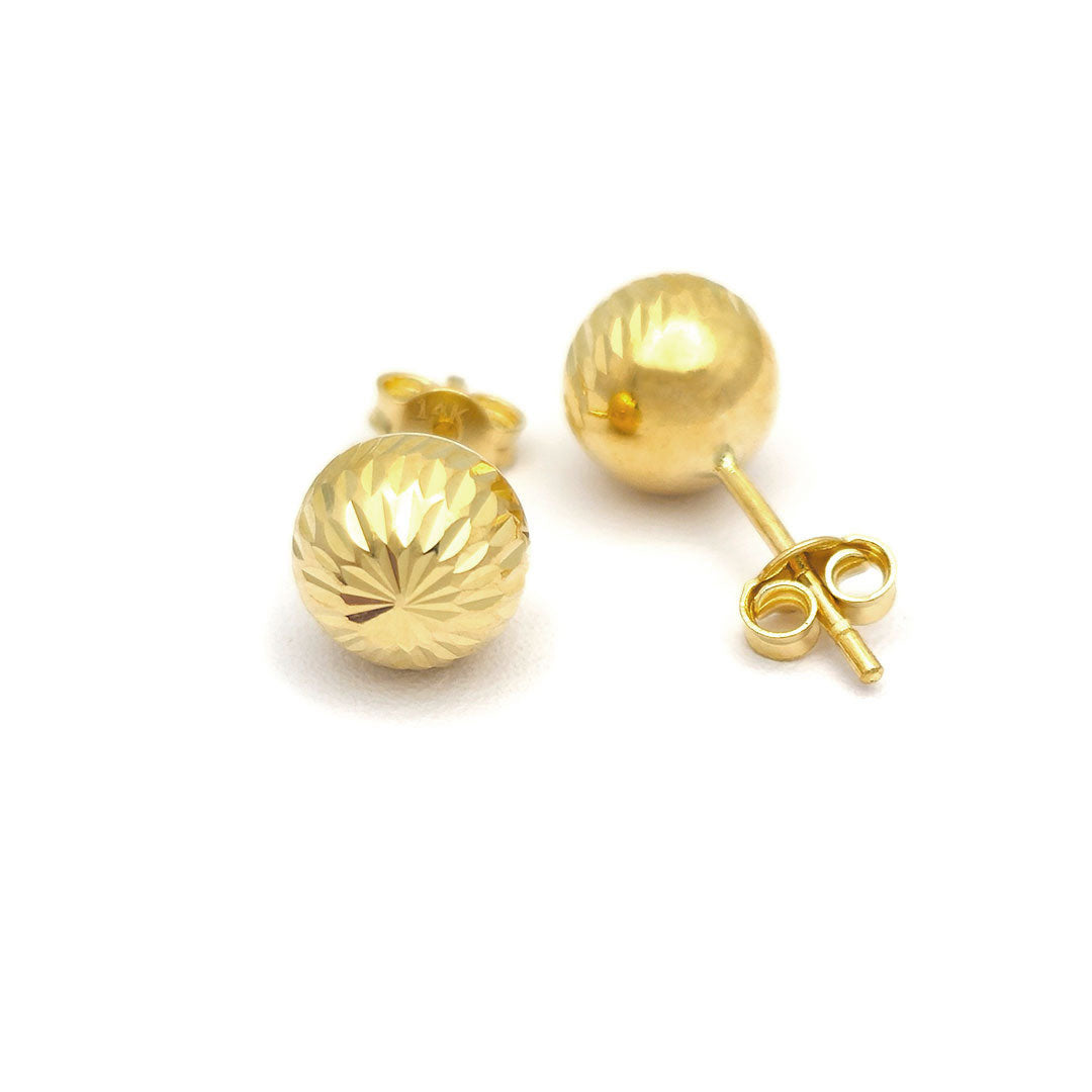 14k Diamond Cut Ball Stud Earrings Back