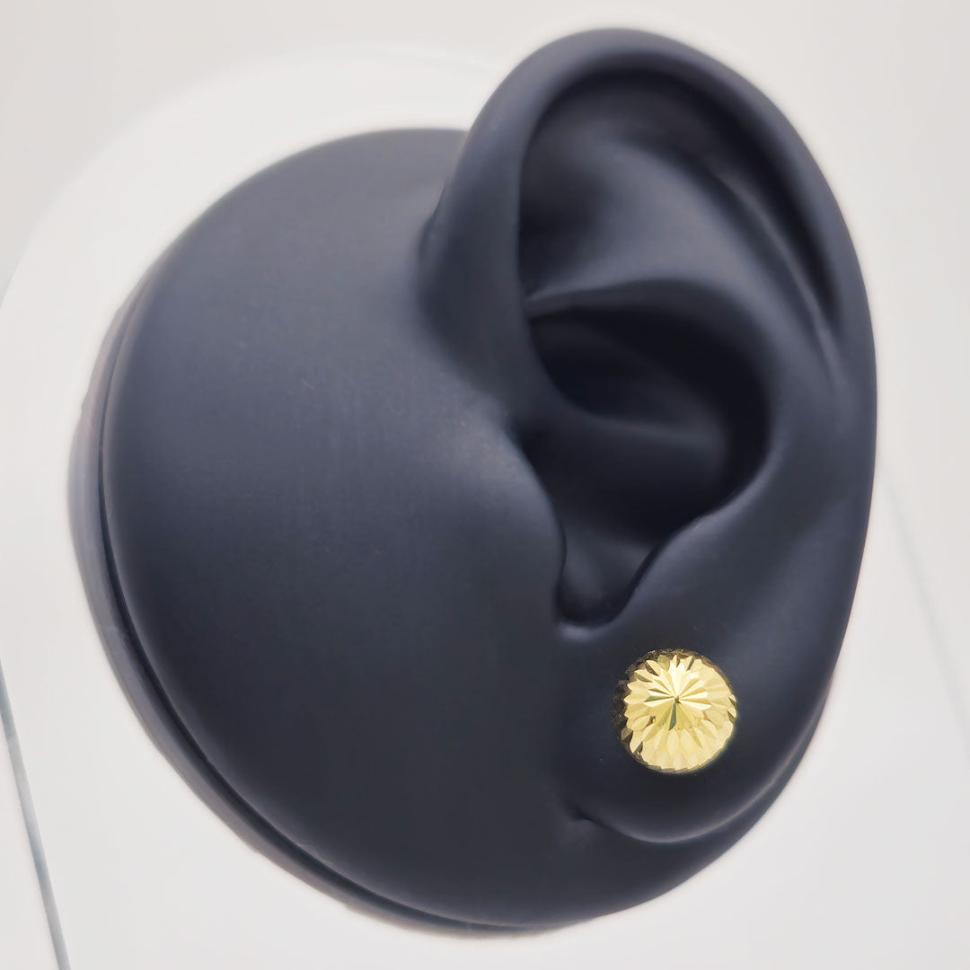14k Diamond Cut Ball Stud Earrings on Ear Display