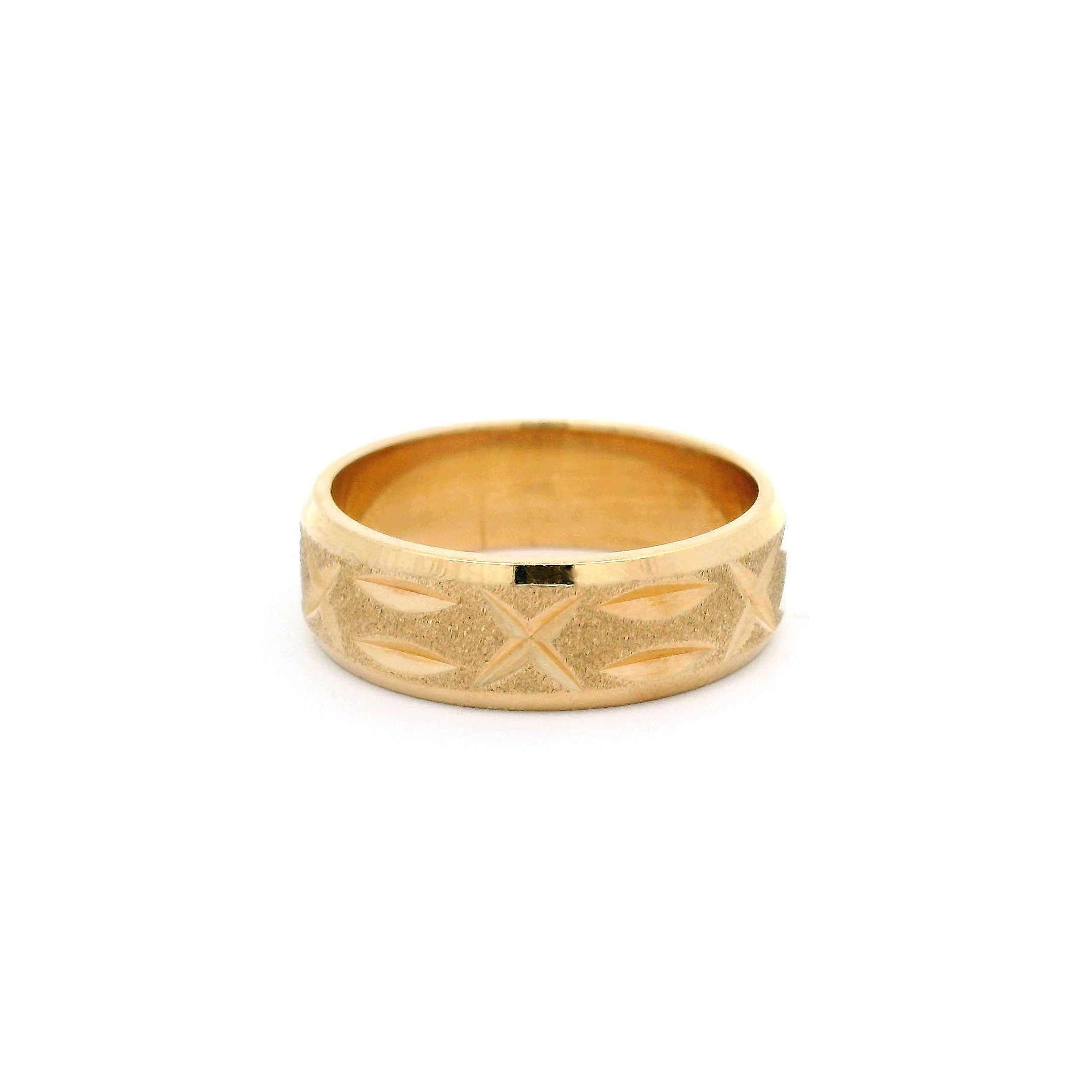 14k Satin & Diamond Cut Eternity Pattern Wedding Band