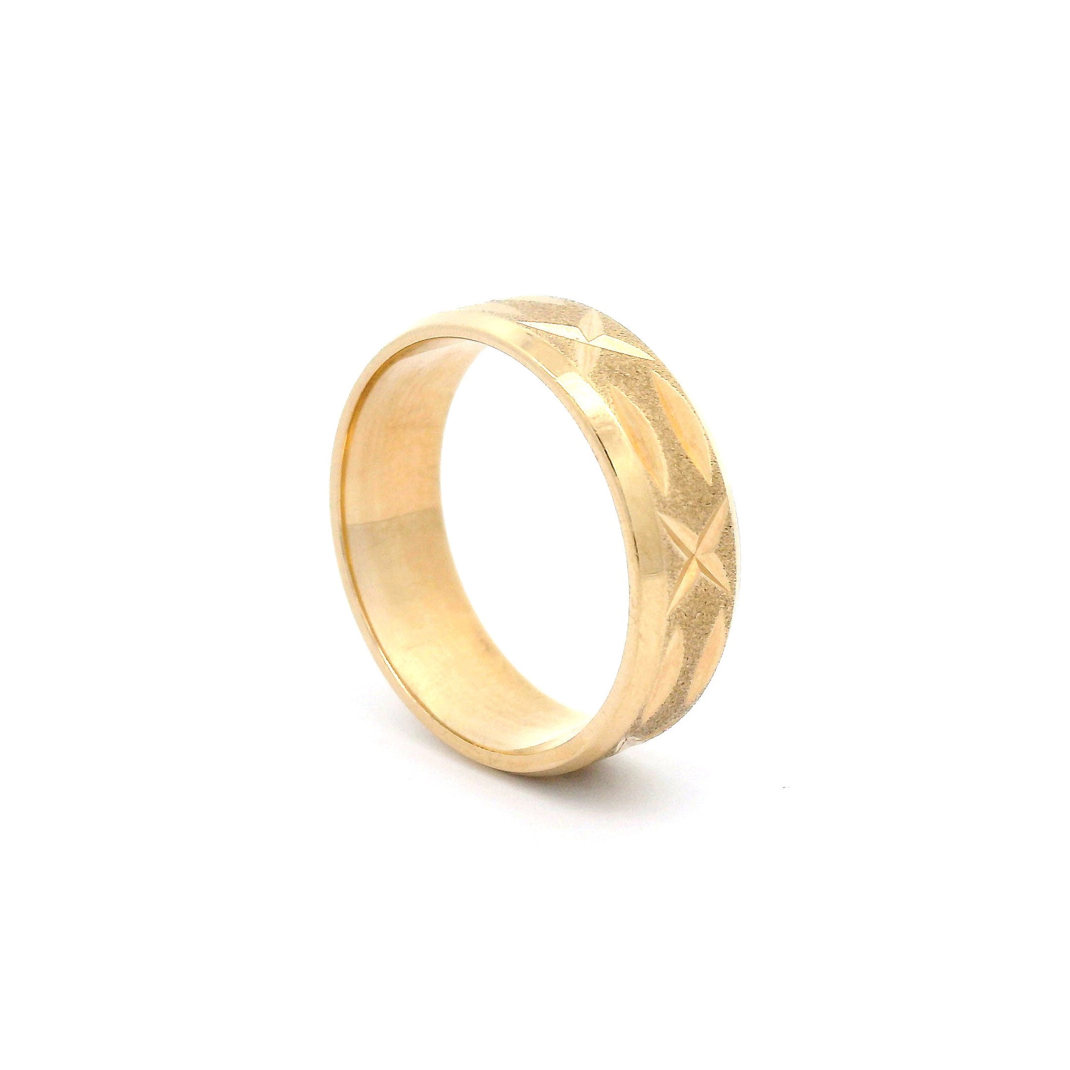 14k Satin & Diamond Cut Eternity Pattern Wedding Band angle